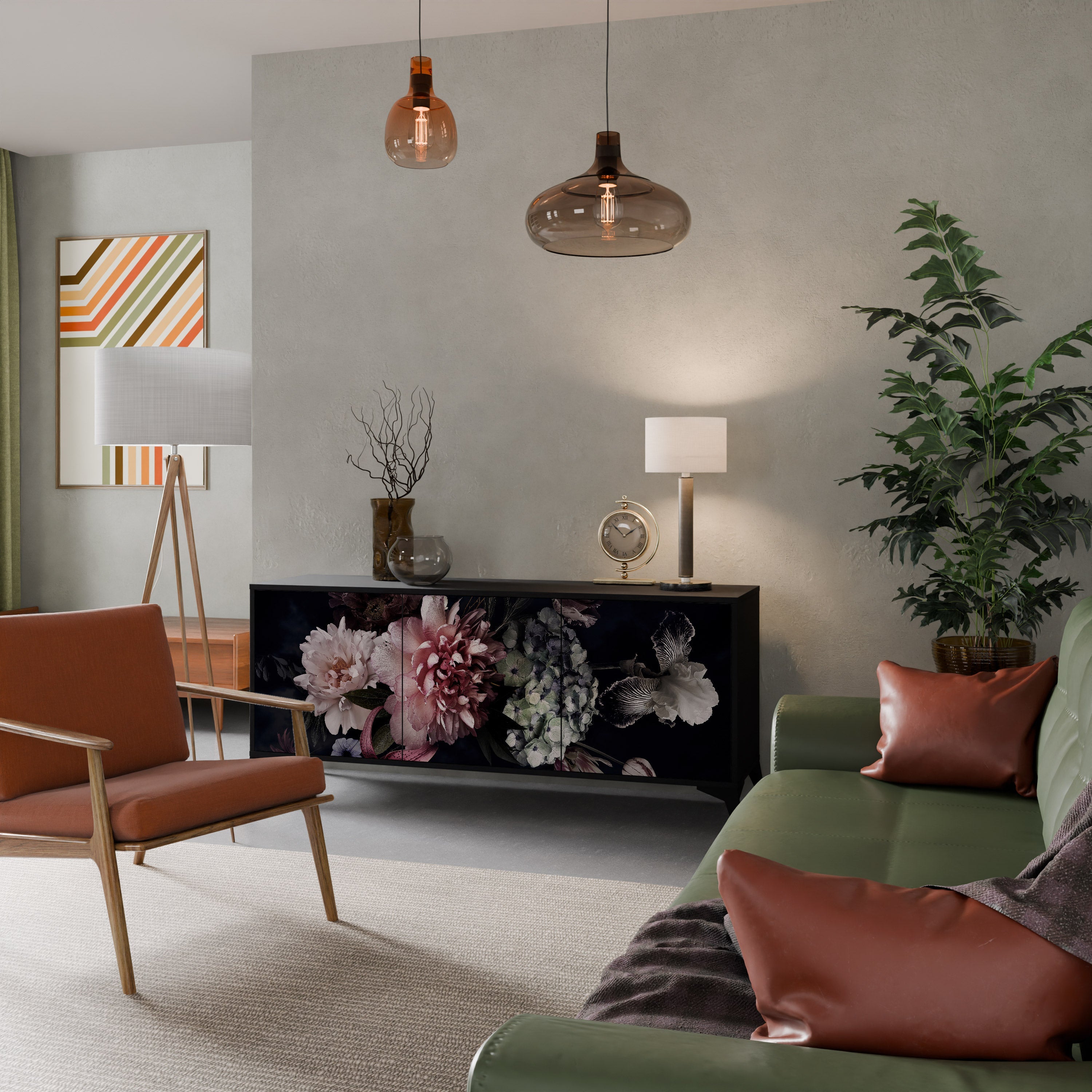 PURE BLOSSOM Sideboard mit 3 Türen in Schwarz
