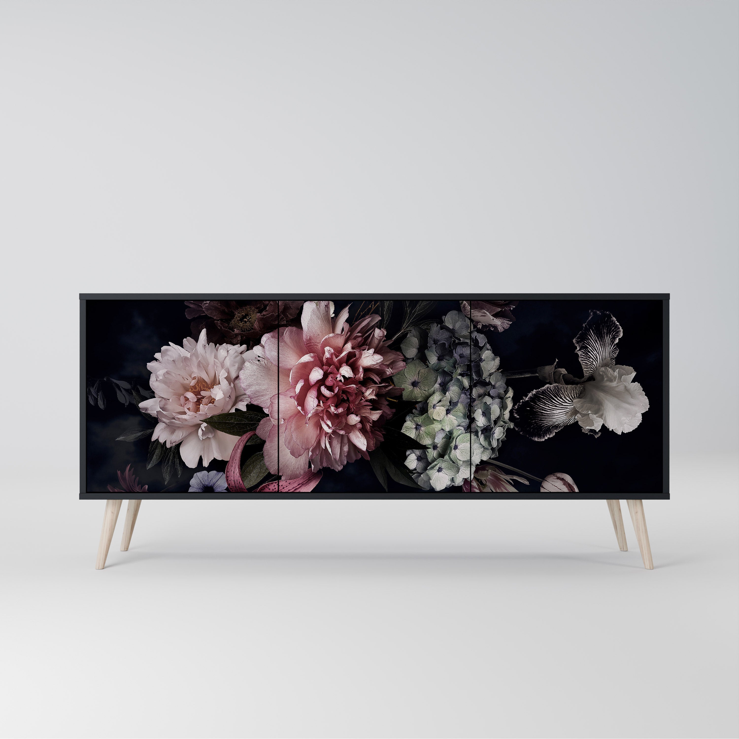 PURE BLOSSOM Sideboard mit 3 Türen in Schwarz