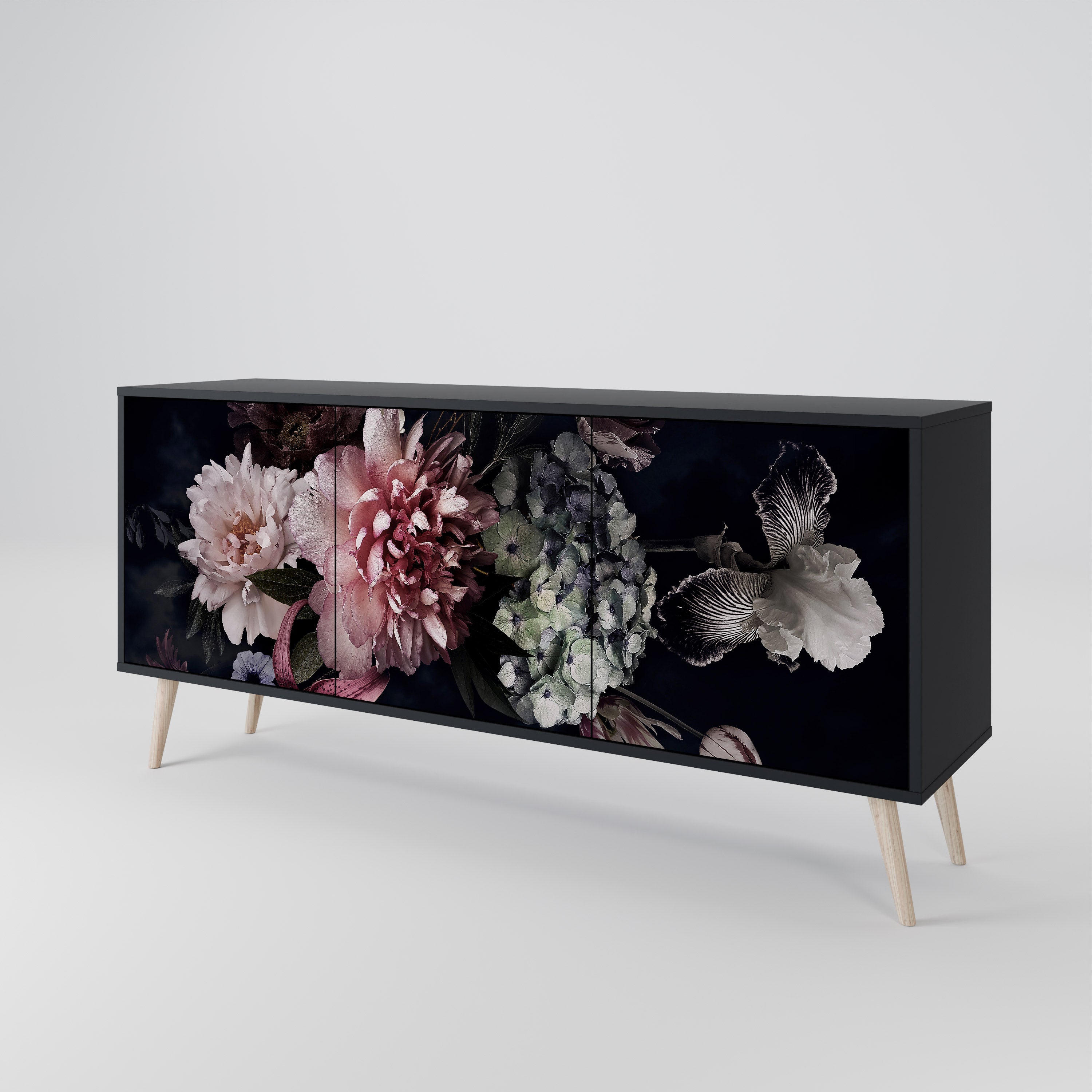 PURE BLOSSOM Sideboard mit 3 Türen in Schwarz