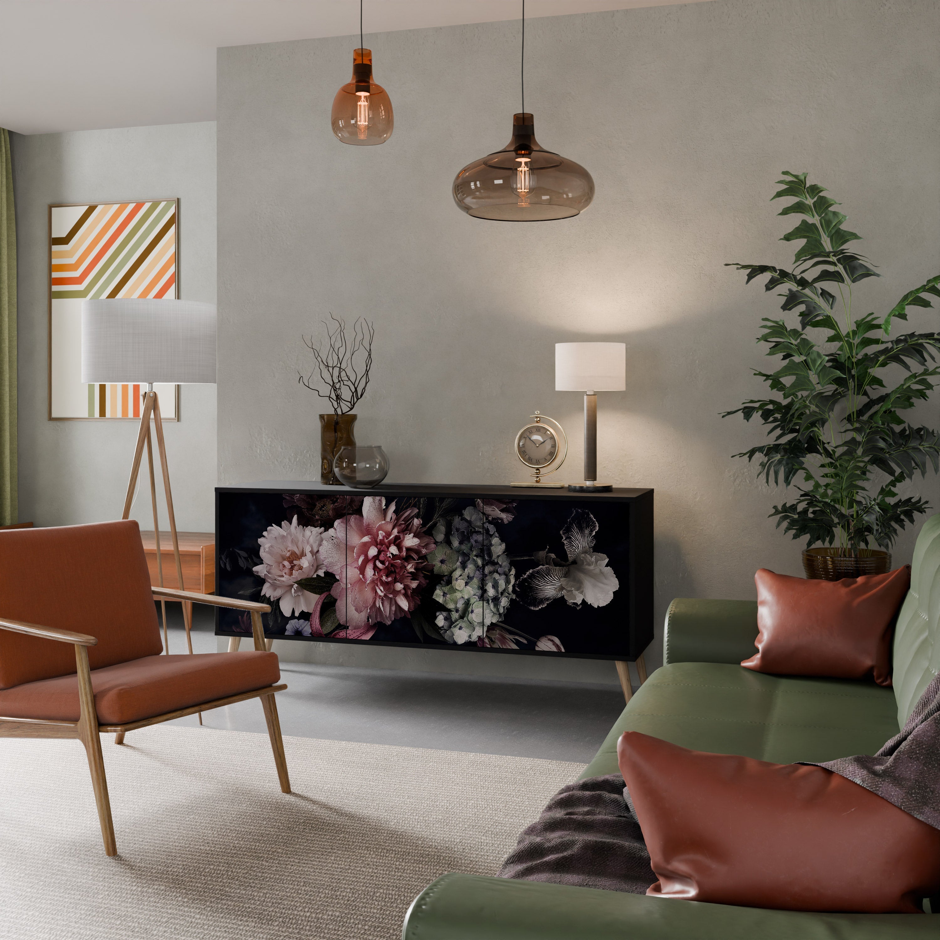 PURE BLOSSOM Sideboard mit 3 Türen in Schwarz