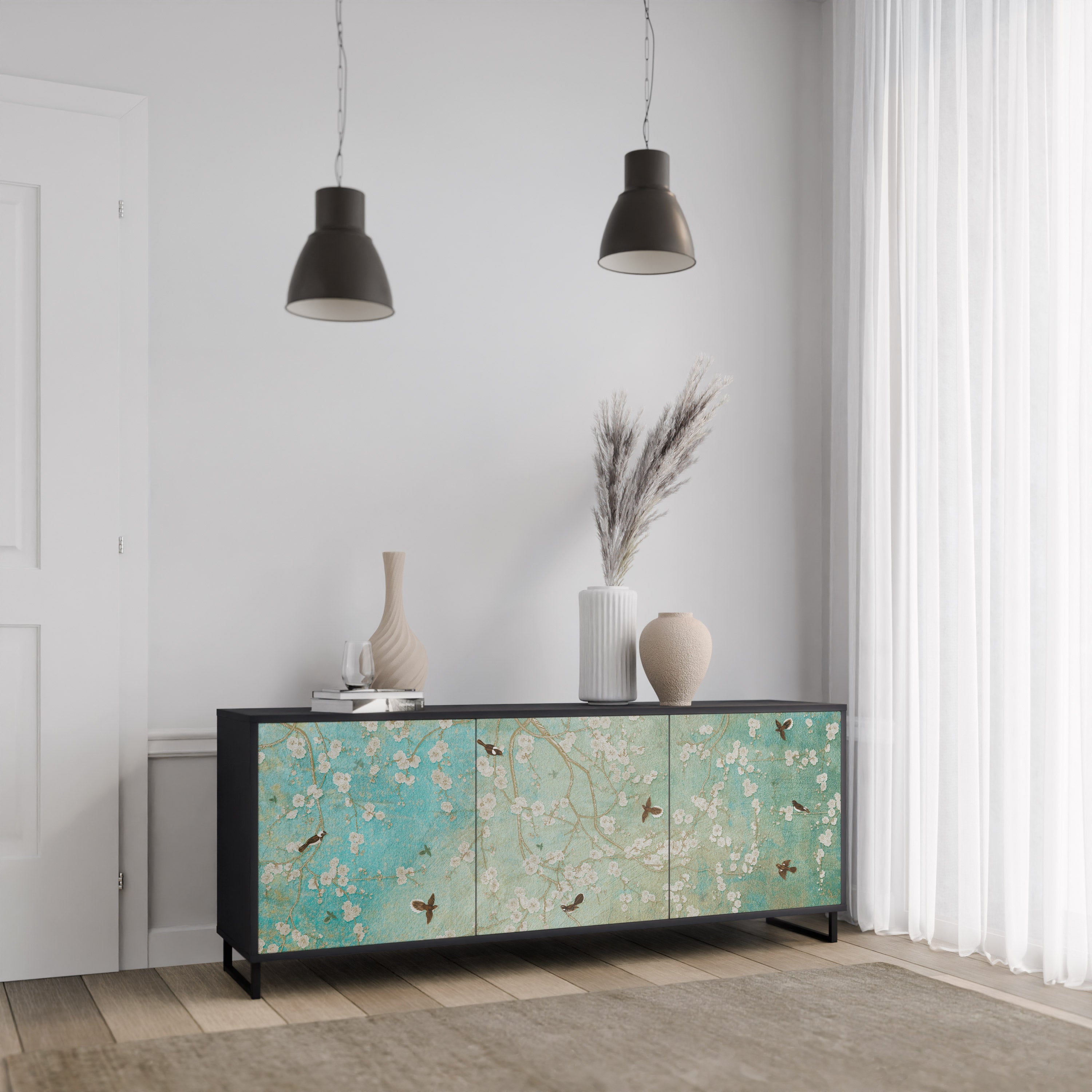 BLOOMING CHARM 3-türiges Sideboard in Schwarz