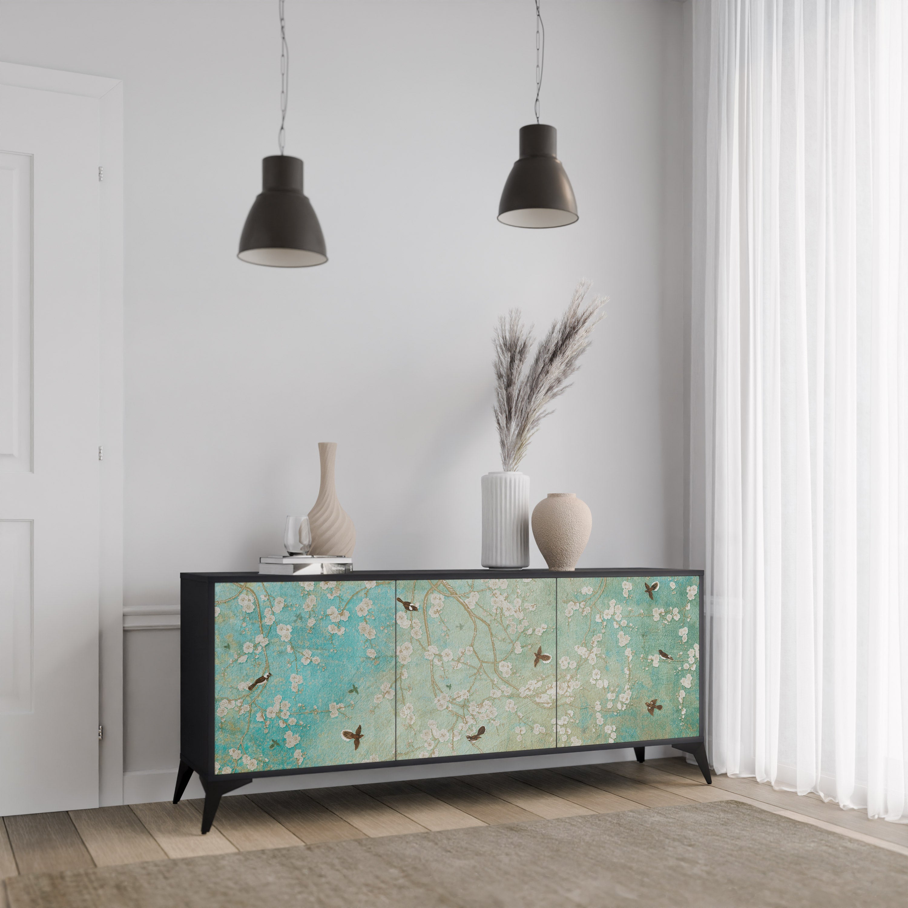 BLOOMING CHARM 3-türiges Sideboard in Schwarz
