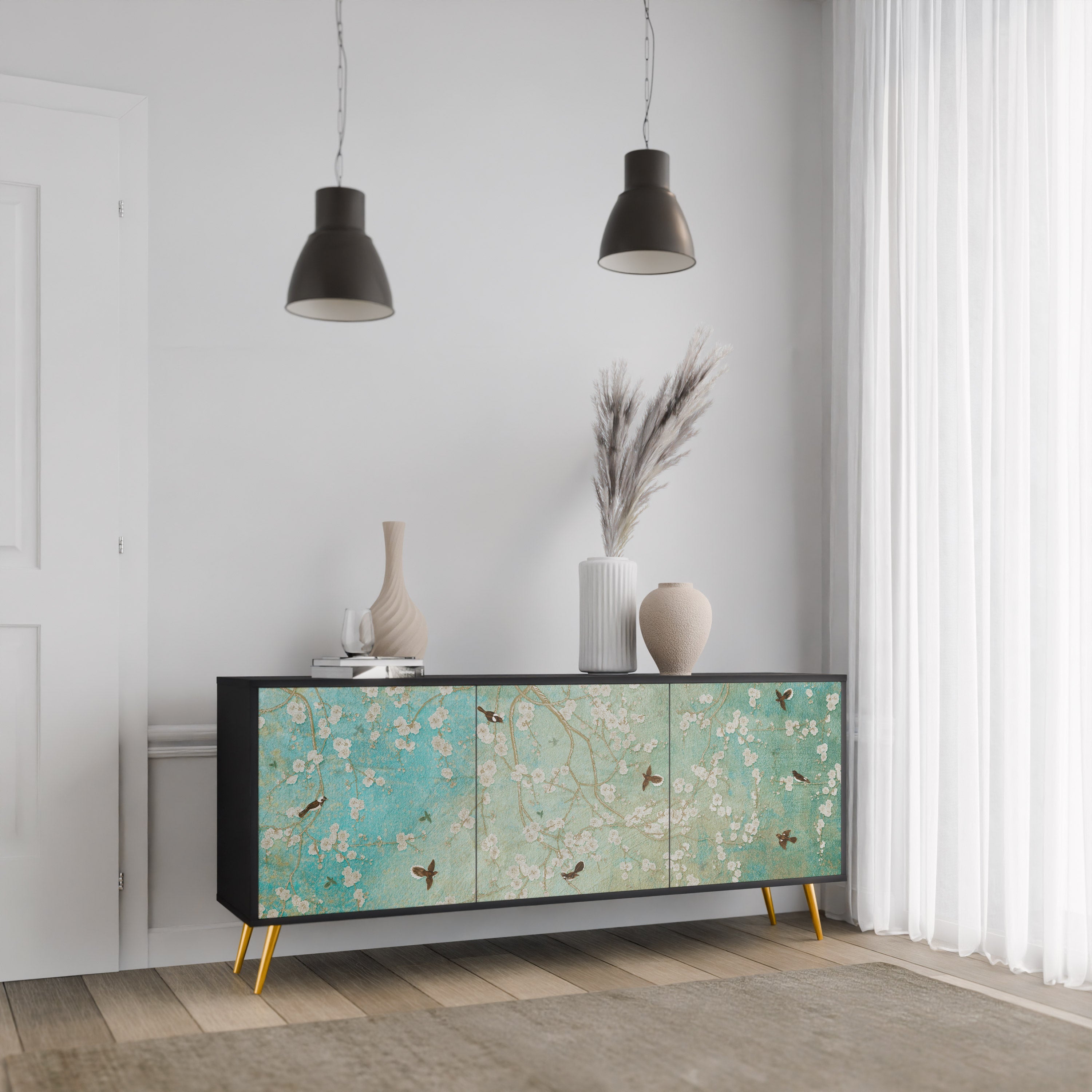 BLOOMING CHARM 3-türiges Sideboard in Schwarz