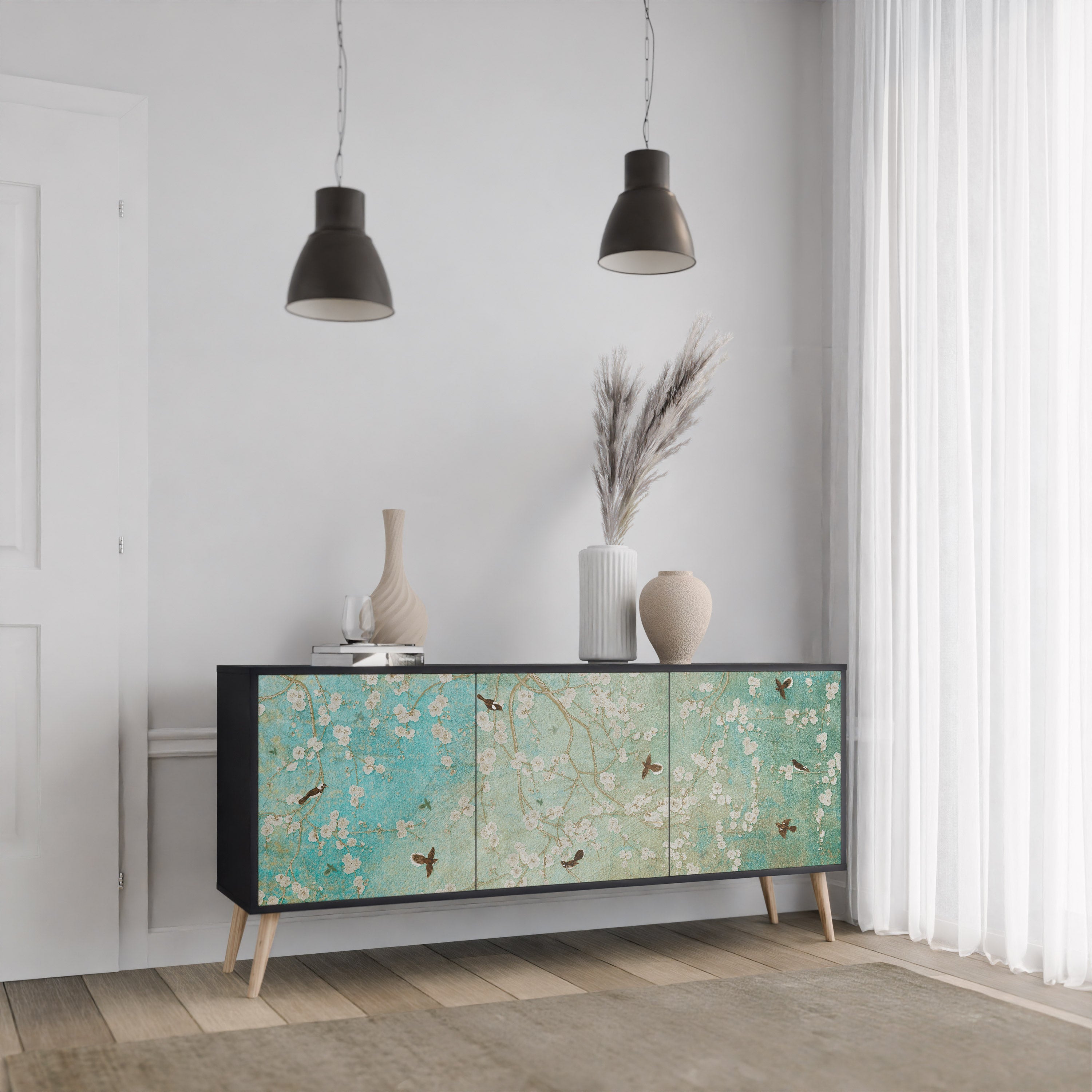 BLOOMING CHARM 3-türiges Sideboard in Schwarz