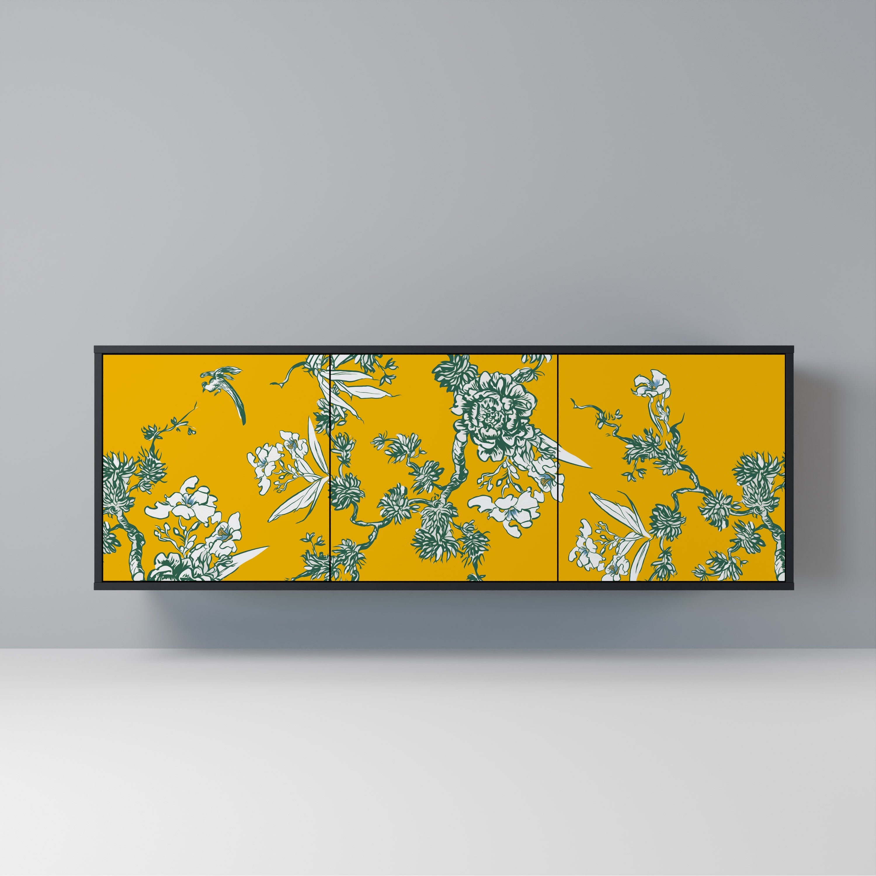 YELLOW CHINOISERIE 3-türiges Sideboard in schwarzem Finish