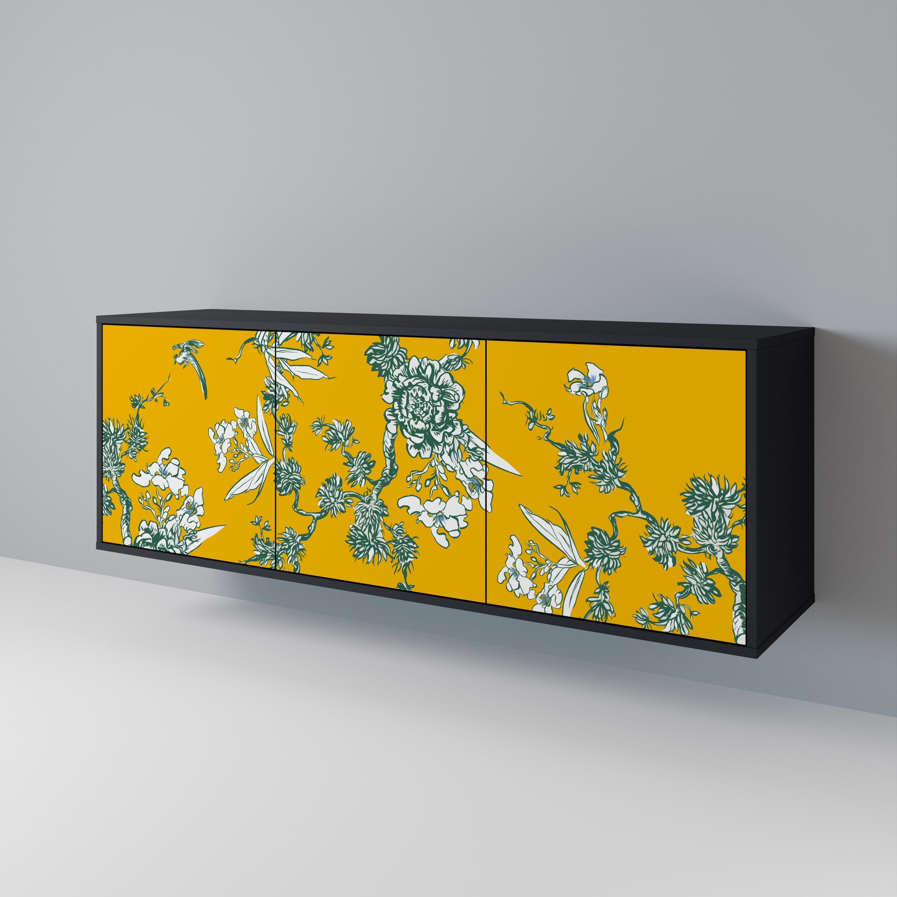 YELLOW CHINOISERIE 3-türiges Sideboard in schwarzem Finish