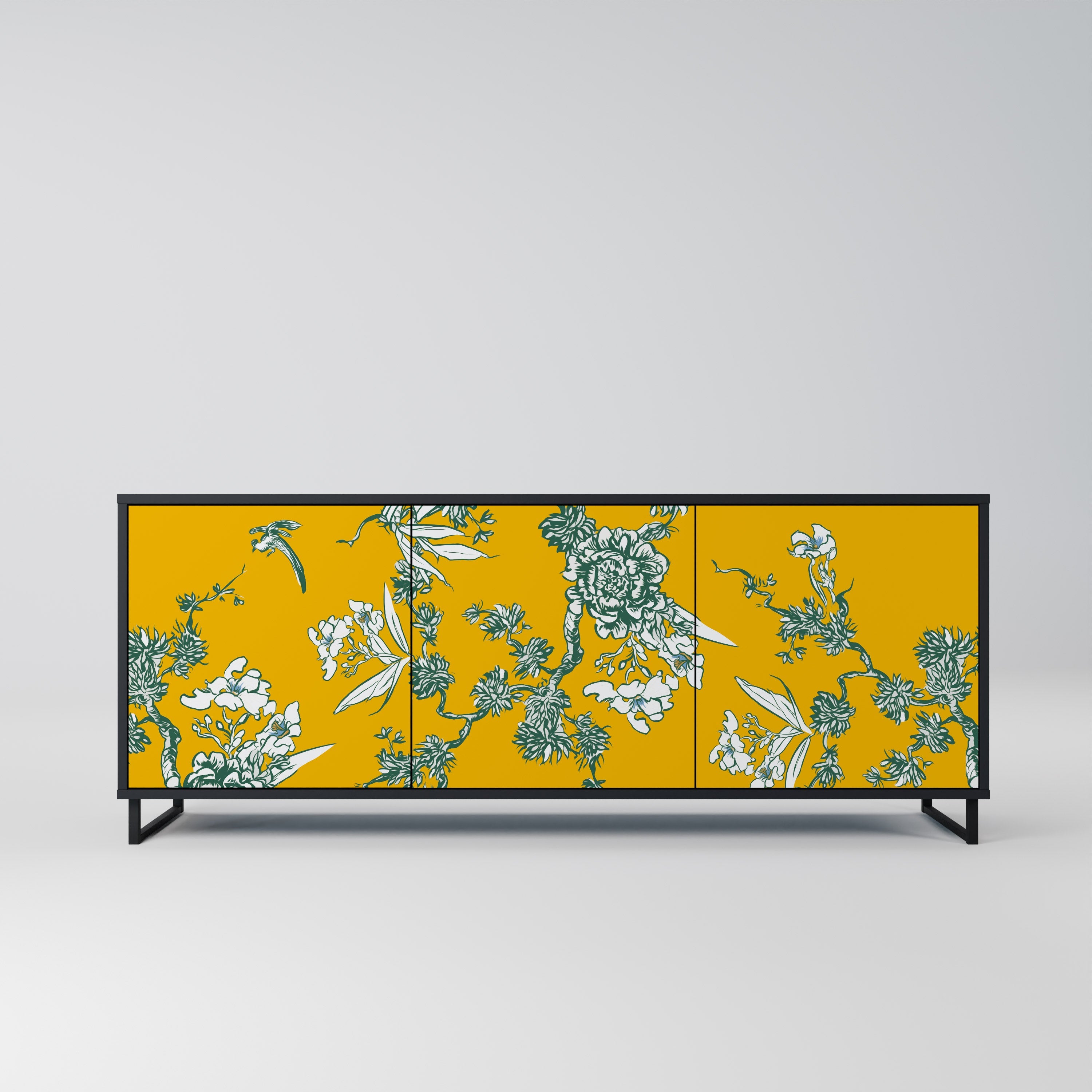 YELLOW CHINOISERIE 3-türiges Sideboard in schwarzem Finish