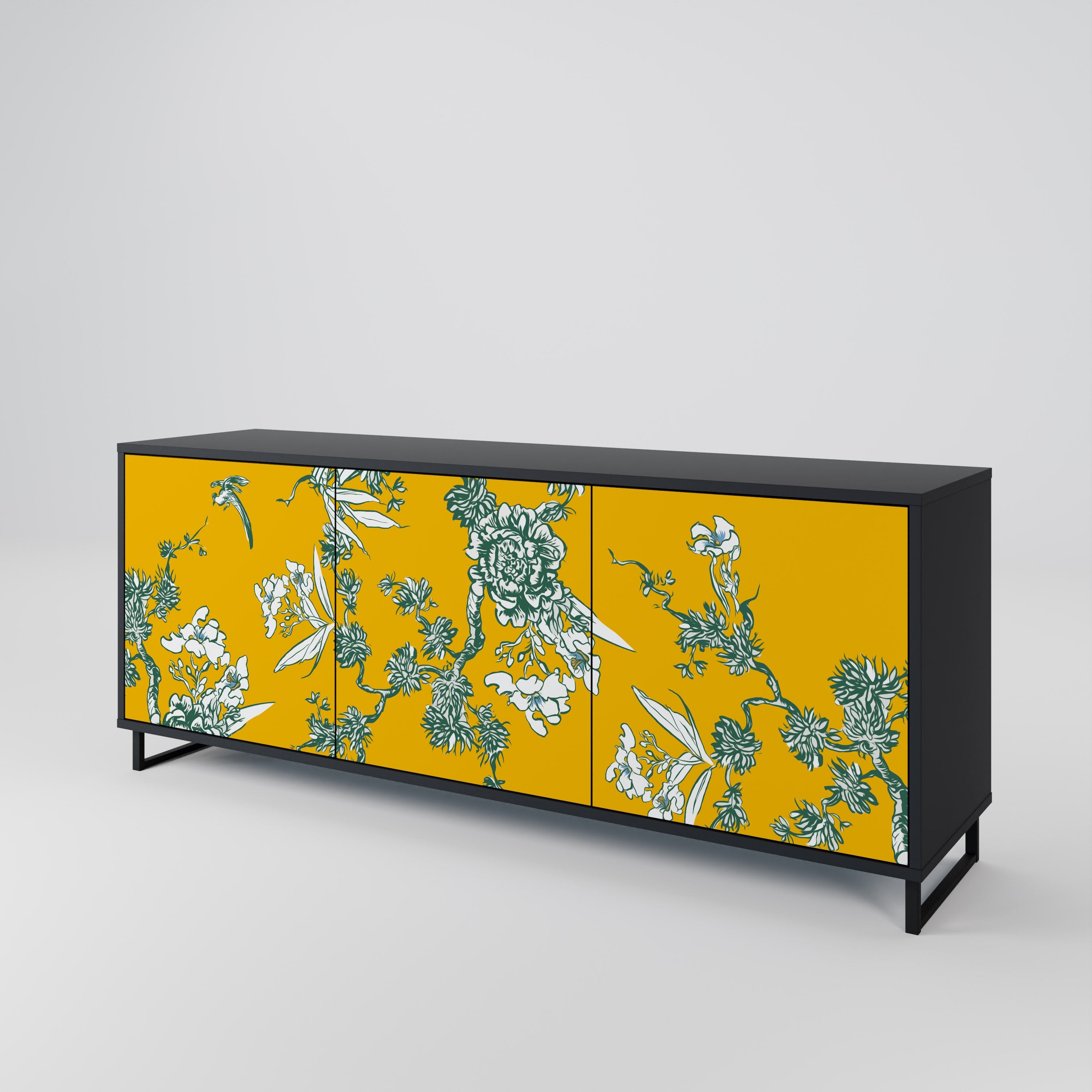 YELLOW CHINOISERIE 3-türiges Sideboard in schwarzem Finish