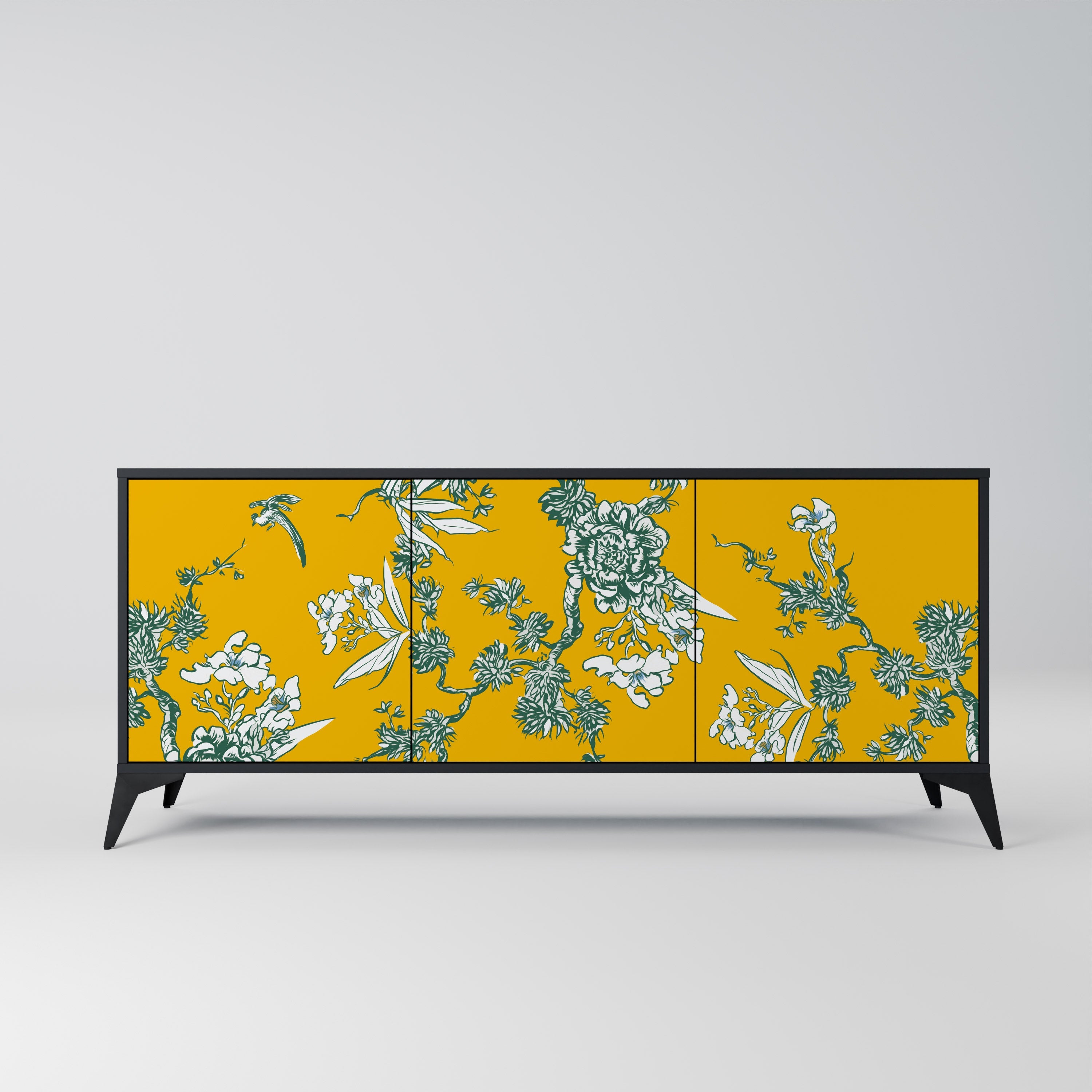 YELLOW CHINOISERIE 3-türiges Sideboard in schwarzem Finish