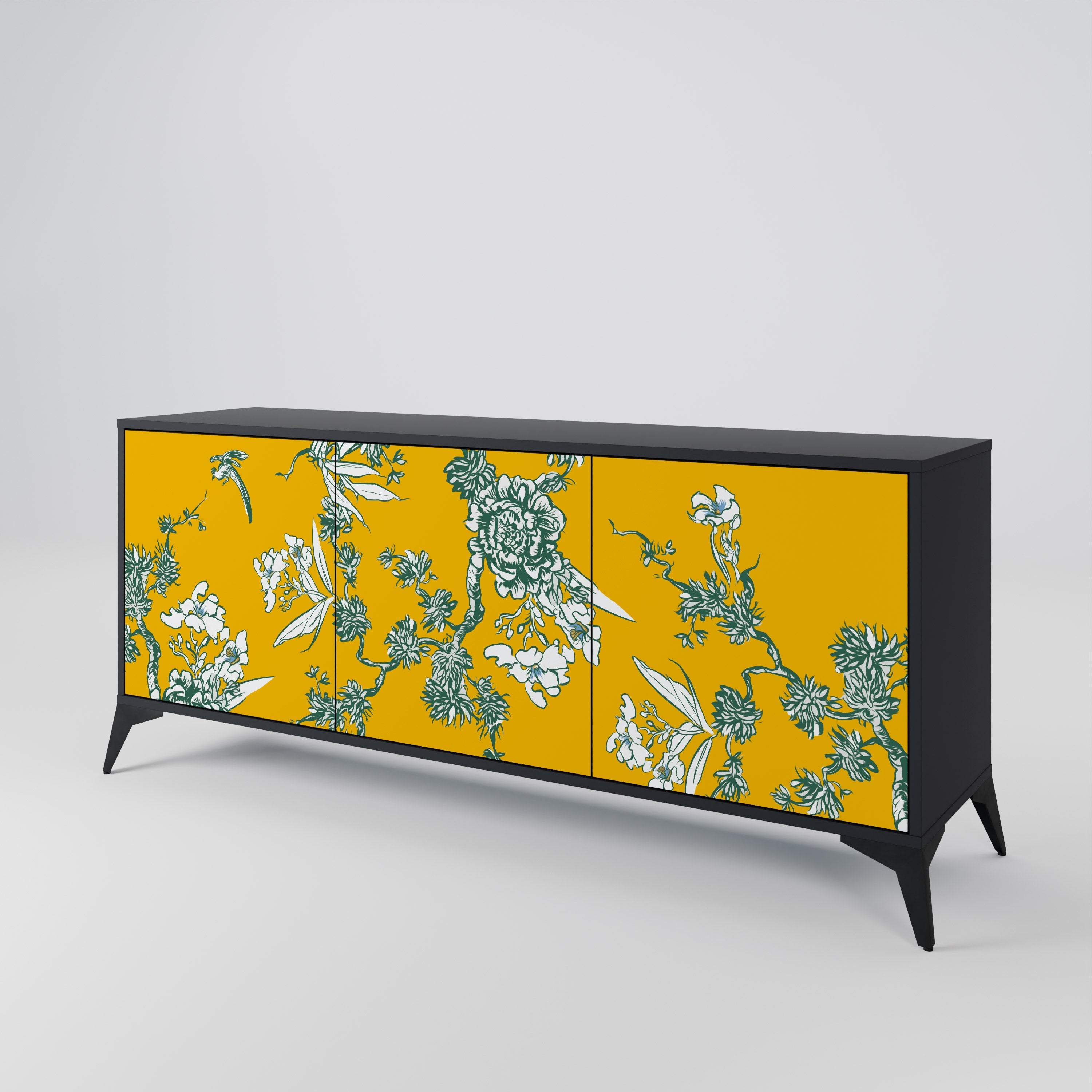 YELLOW CHINOISERIE 3-türiges Sideboard in schwarzem Finish