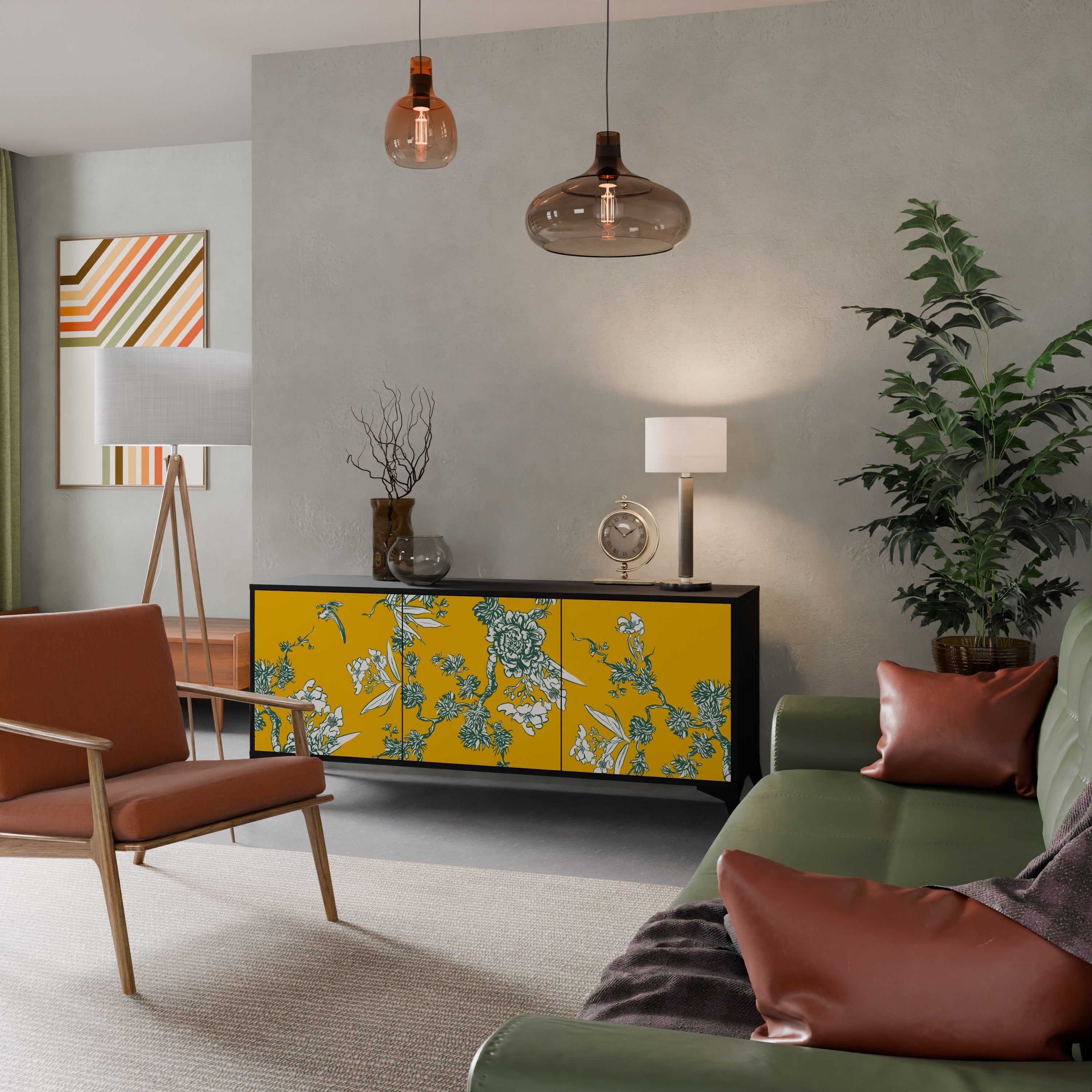 YELLOW CHINOISERIE 3-türiges Sideboard in schwarzem Finish