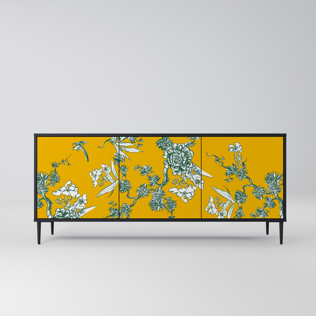 YELLOW CHINOISERIE 3-türiges Sideboard in schwarzem Finish