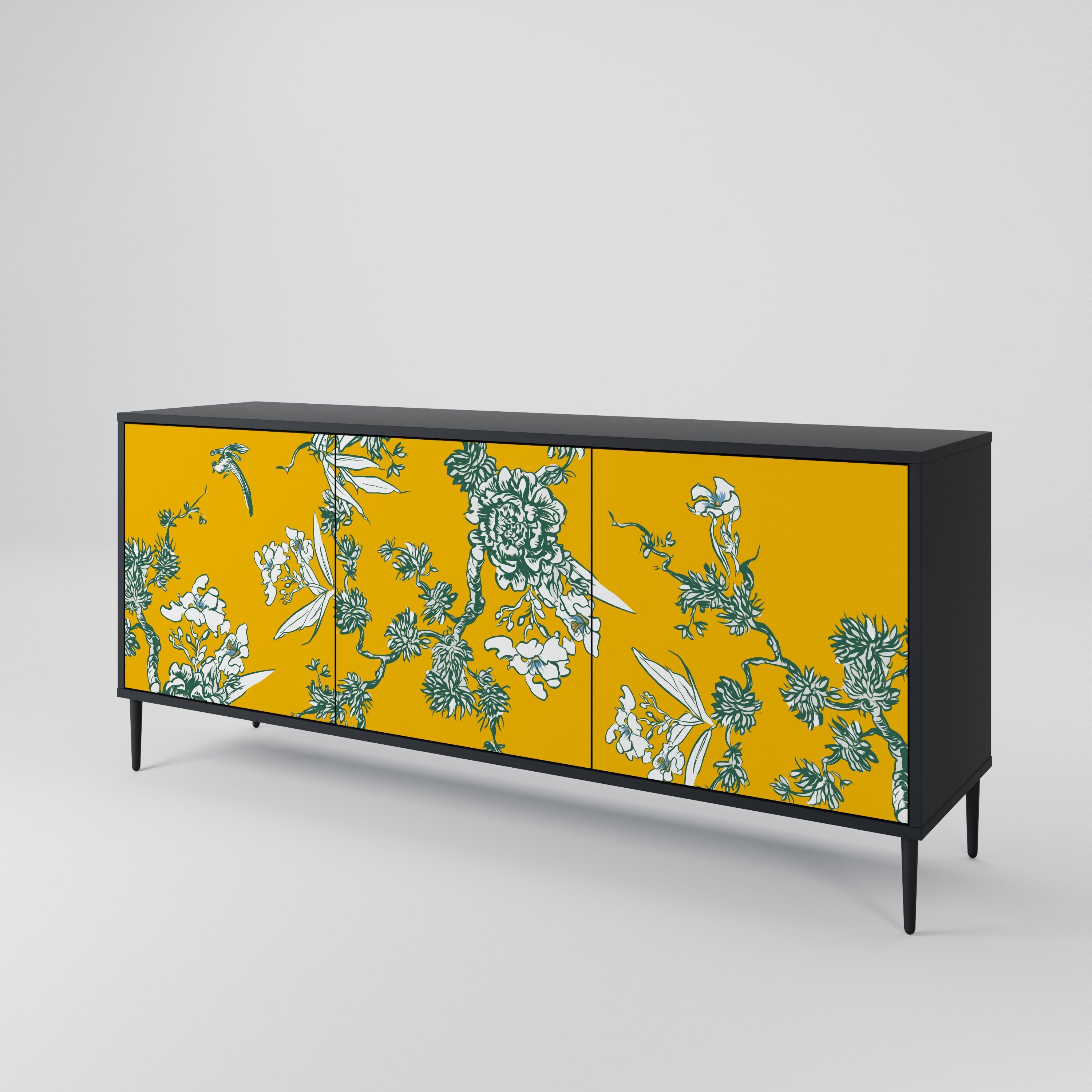 YELLOW CHINOISERIE 3-türiges Sideboard in schwarzem Finish
