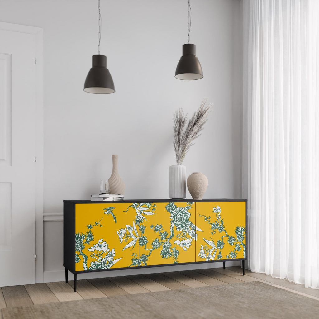 YELLOW CHINOISERIE 3-türiges Sideboard in schwarzem Finish