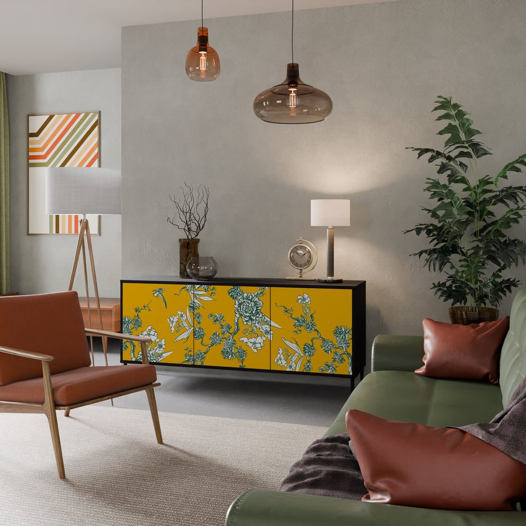 YELLOW CHINOISERIE 3-türiges Sideboard in schwarzem Finish