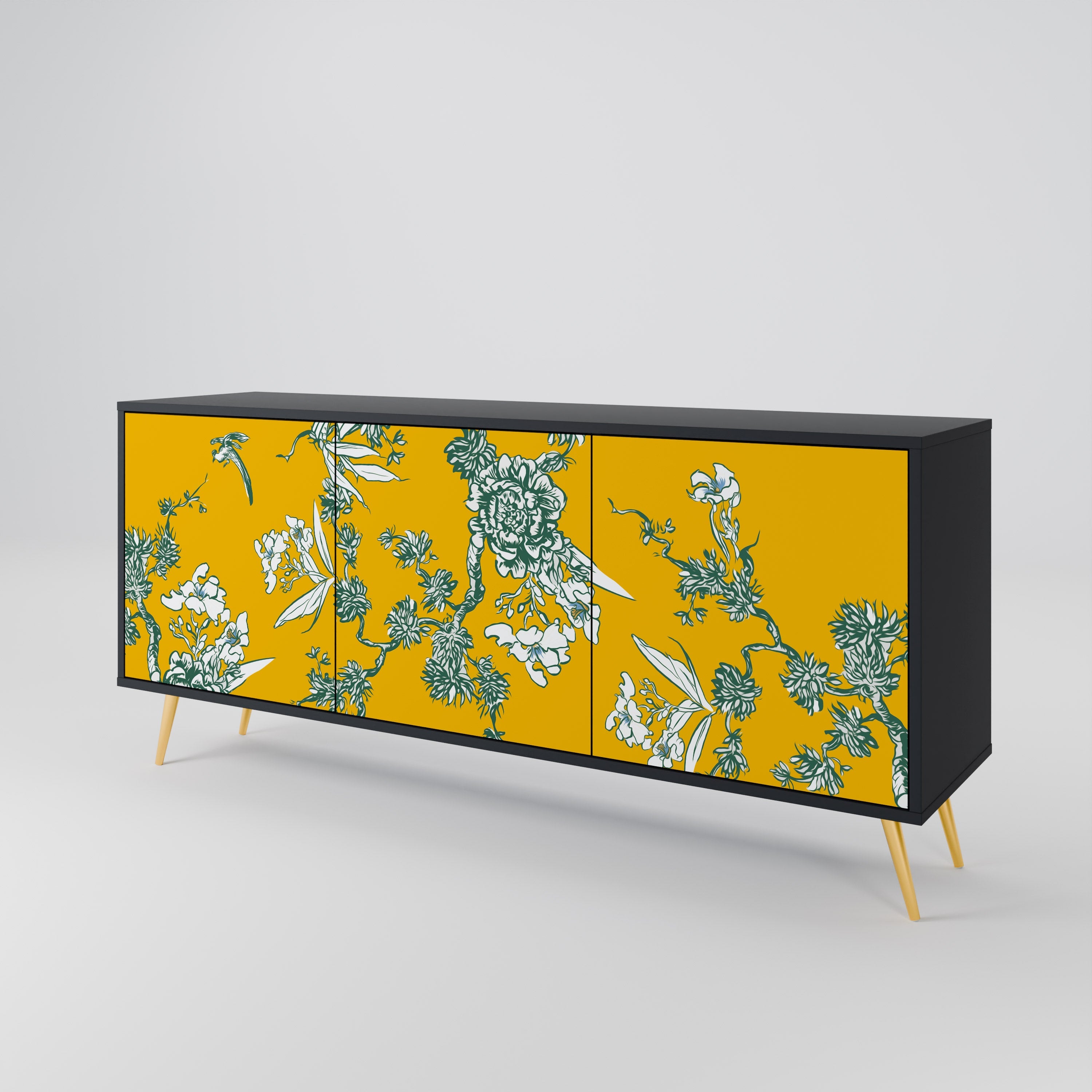 YELLOW CHINOISERIE 3-türiges Sideboard in schwarzem Finish
