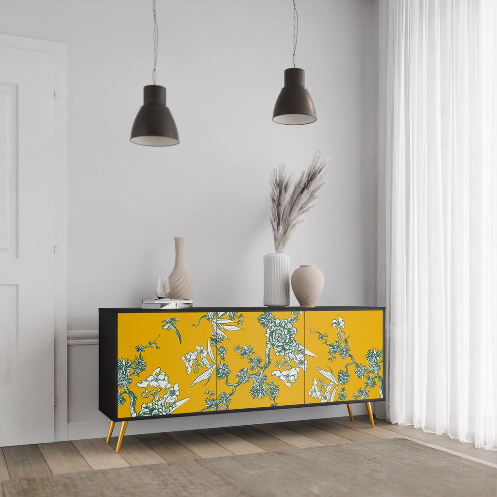YELLOW CHINOISERIE 3-türiges Sideboard in schwarzem Finish
