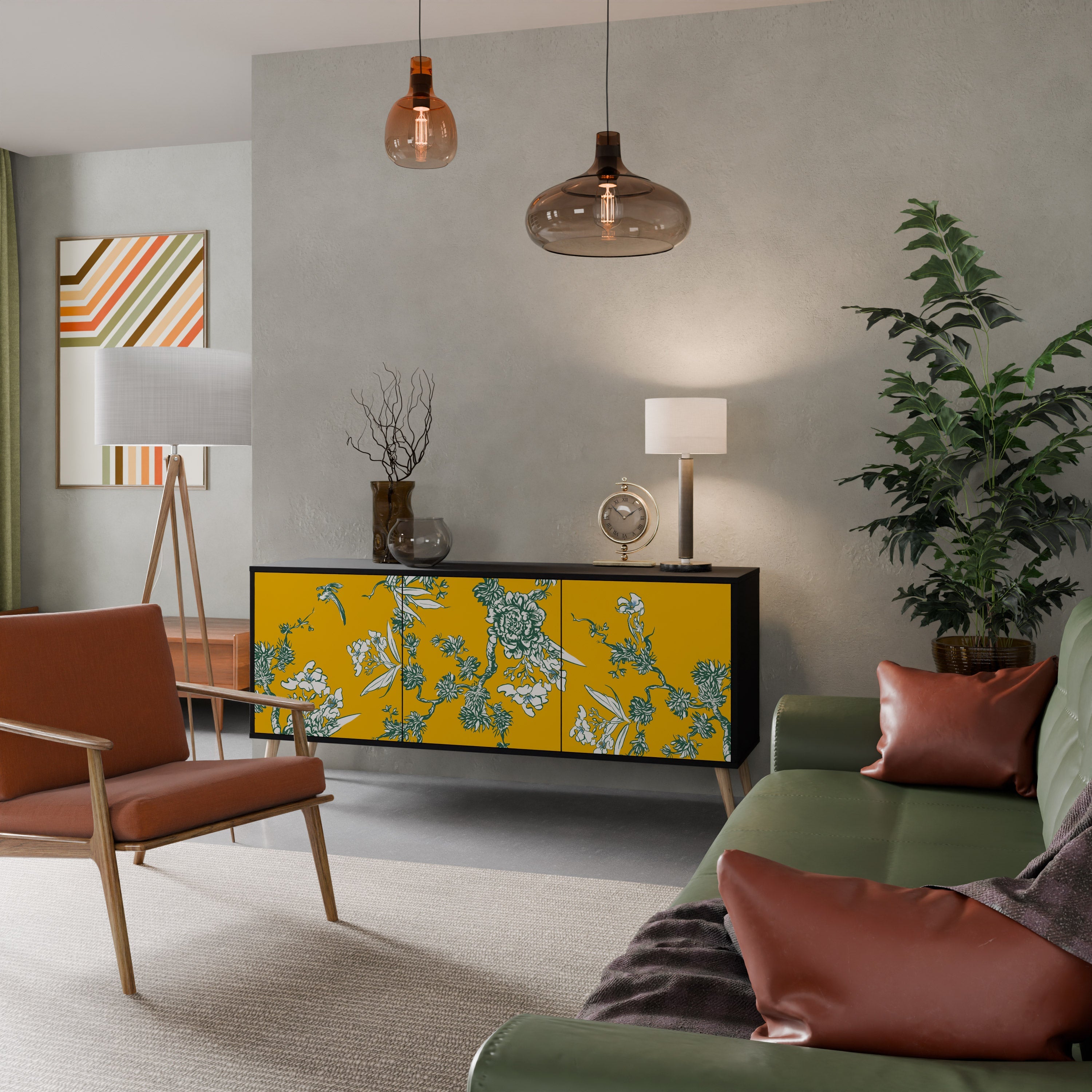 YELLOW CHINOISERIE 3-türiges Sideboard in schwarzem Finish