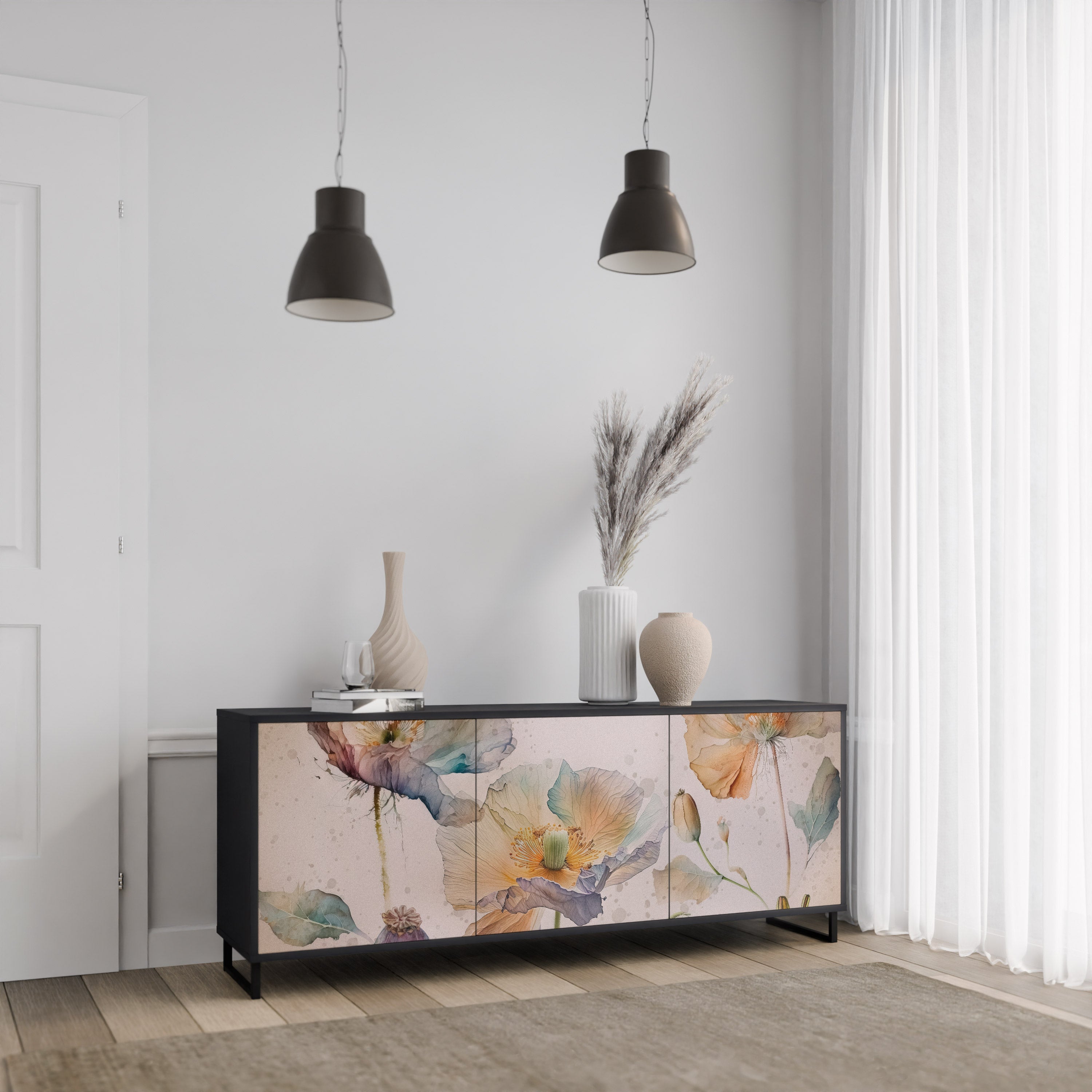 SOFTEN POPPY 3-türiges Sideboard in Schwarz