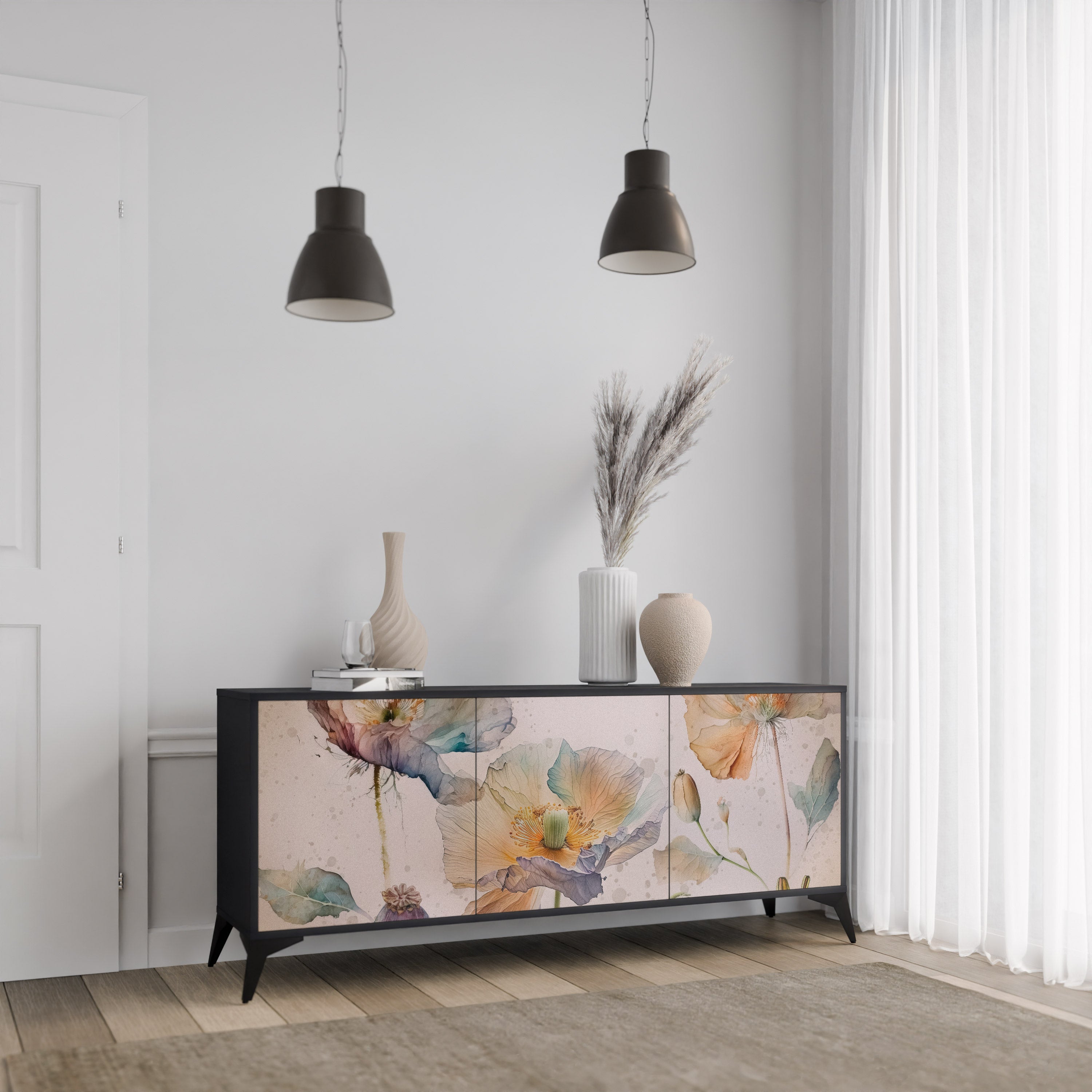 SOFTEN POPPY 3-türiges Sideboard in Schwarz