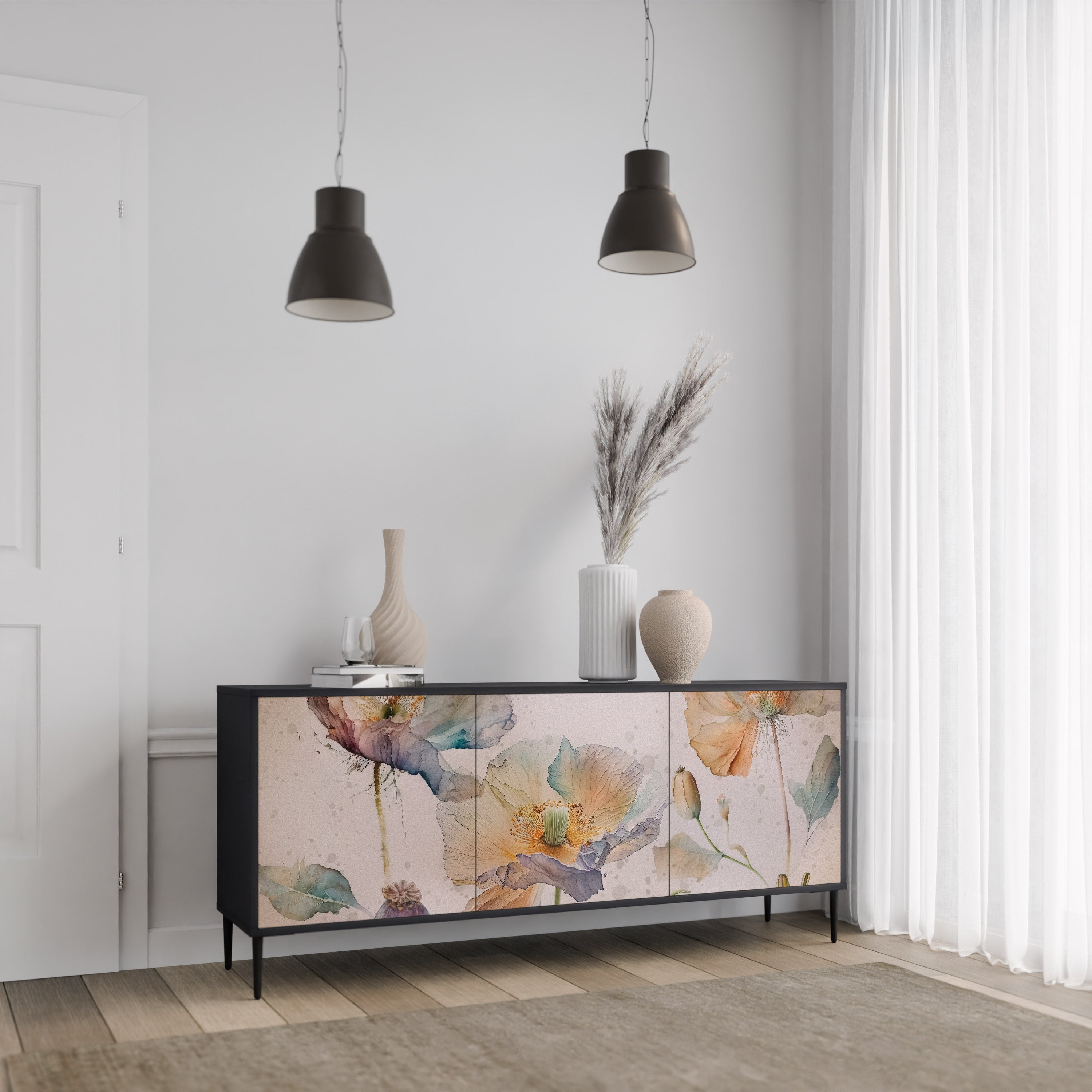 SOFTEN POPPY 3-türiges Sideboard in Schwarz