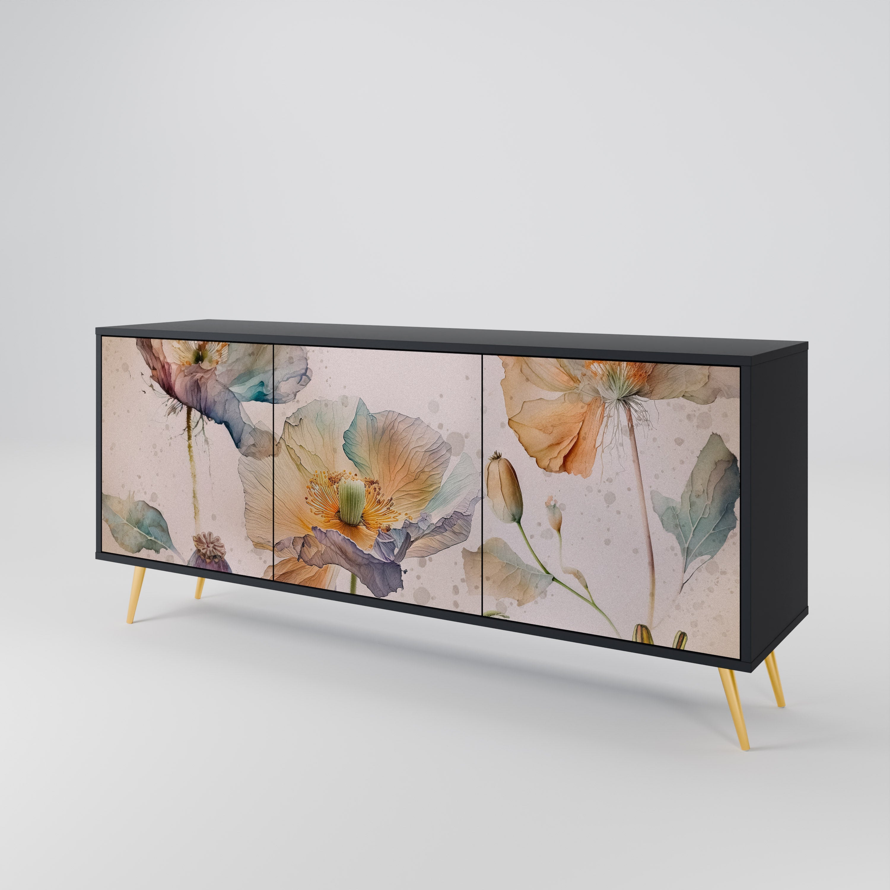 SOFTEN POPPY 3-türiges Sideboard in Schwarz
