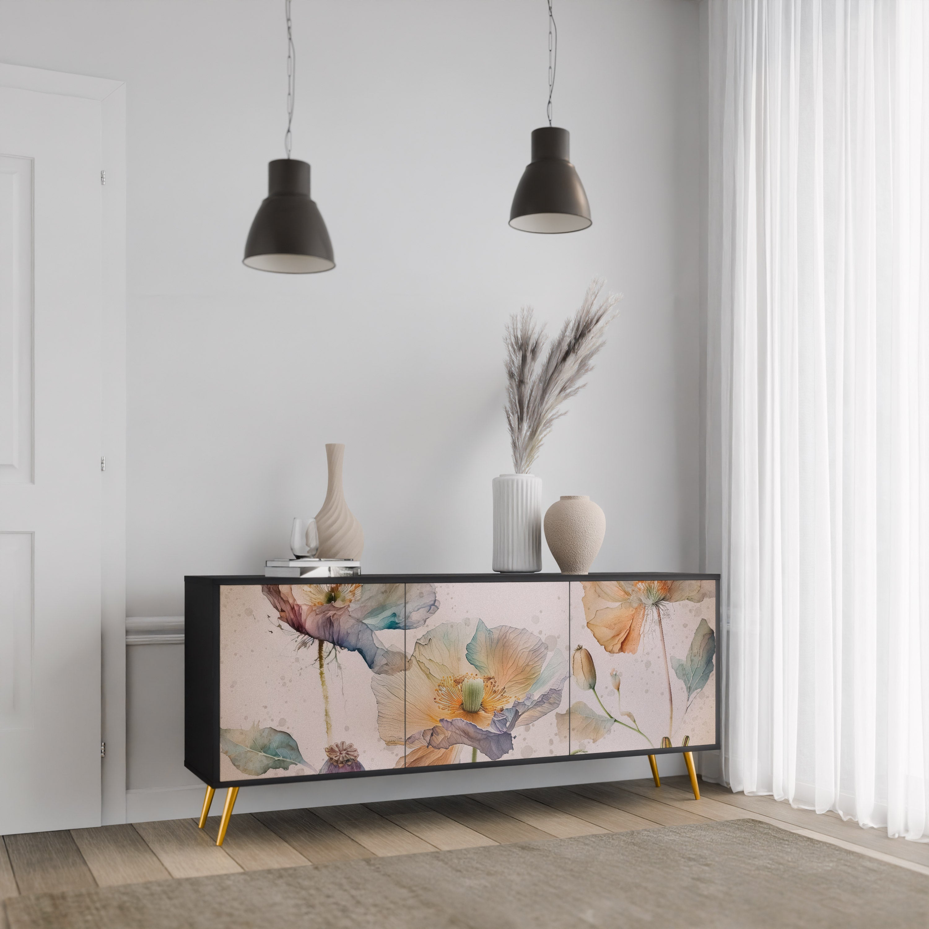 SOFTEN POPPY 3-türiges Sideboard in Schwarz