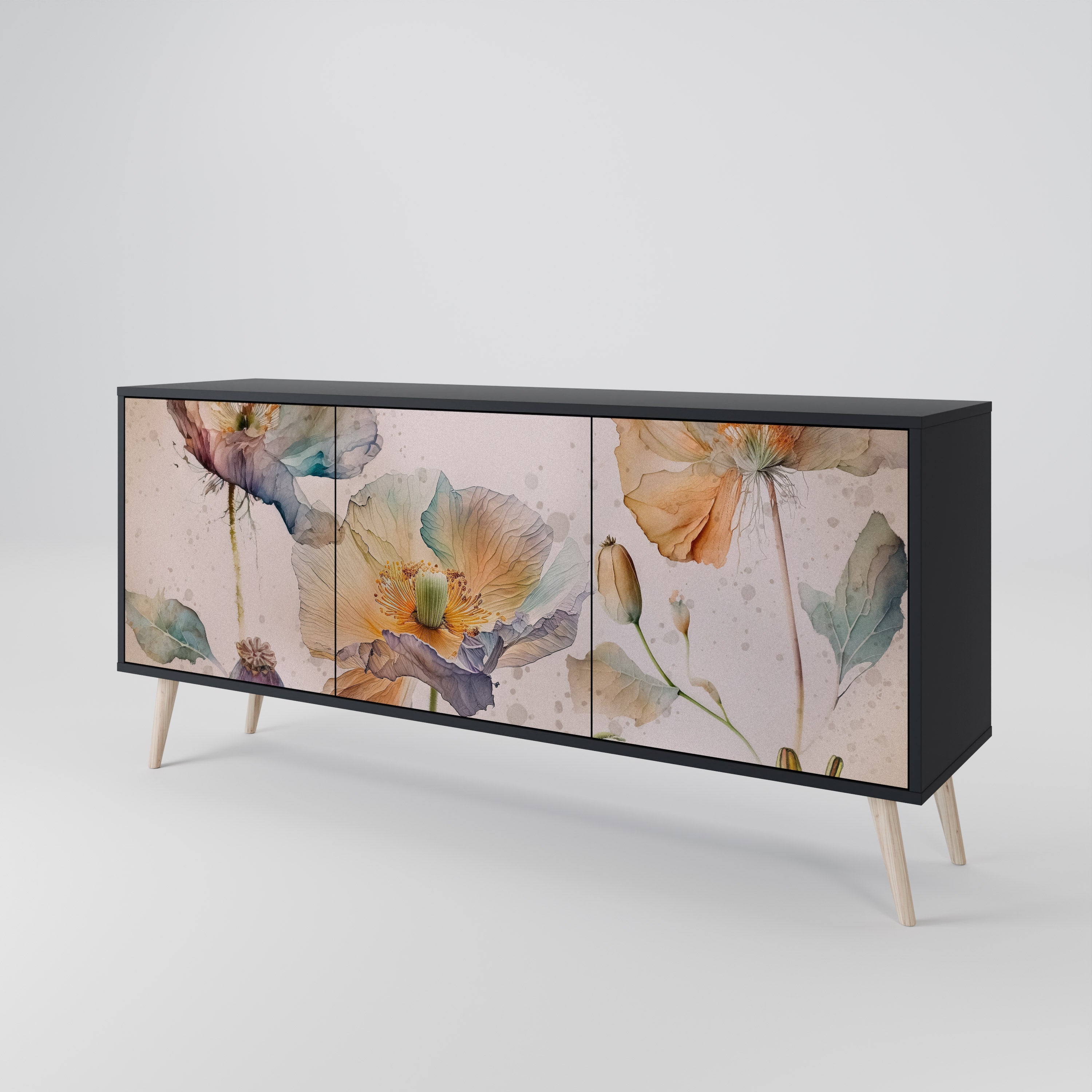 SOFTEN POPPY 3-türiges Sideboard in Schwarz