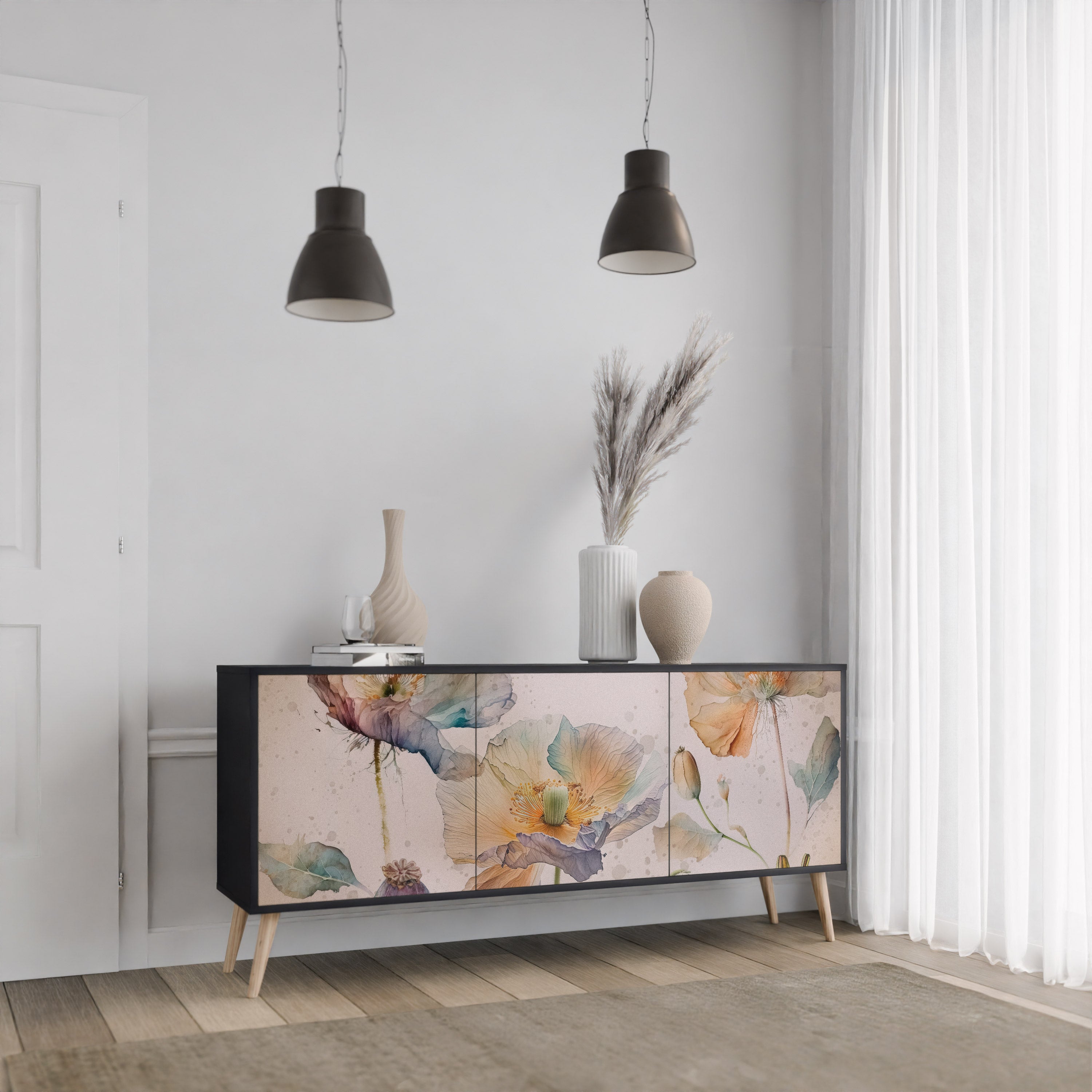 SOFTEN POPPY 3-türiges Sideboard in Schwarz