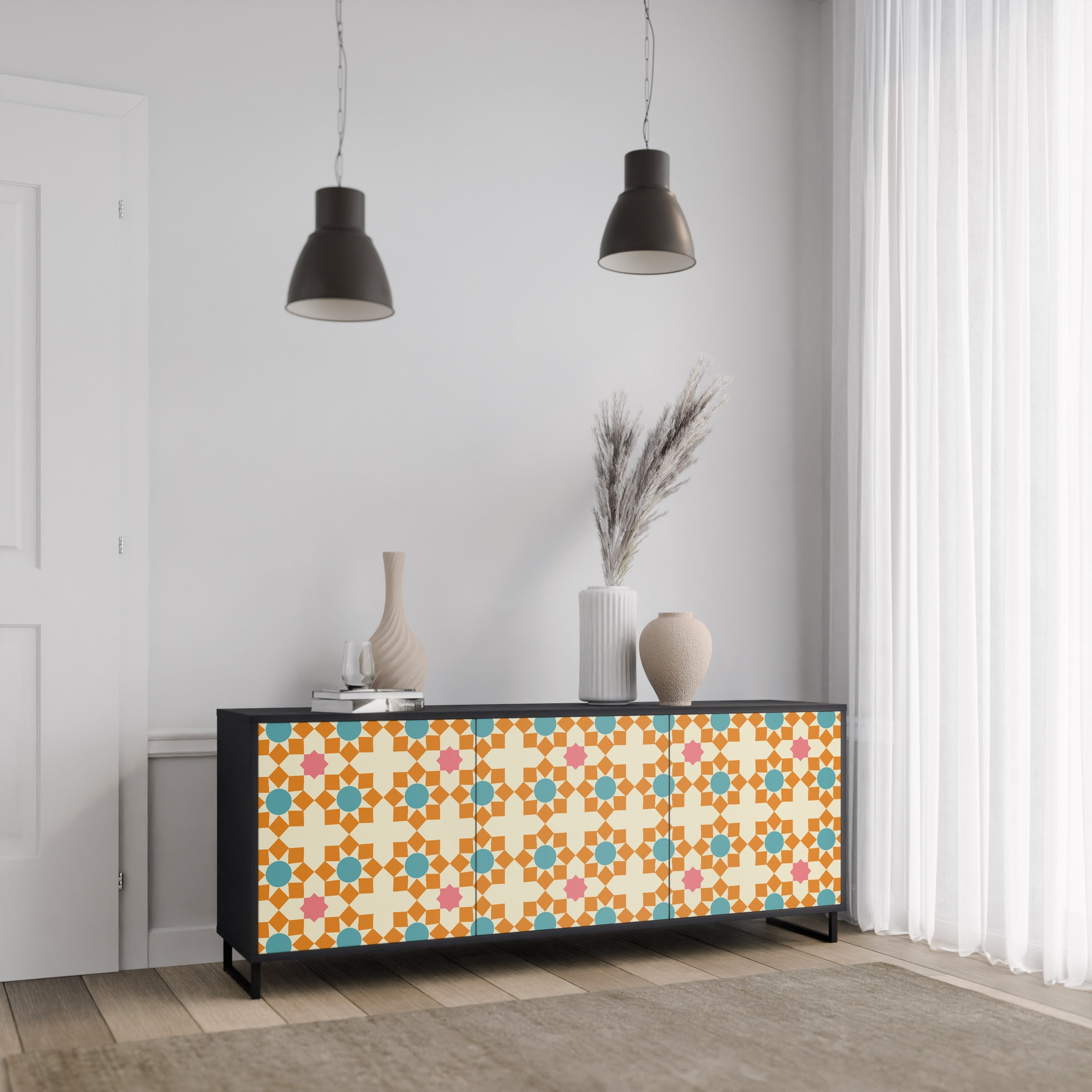 FLORAL DECOR 3-türiges Sideboard in Schwarz