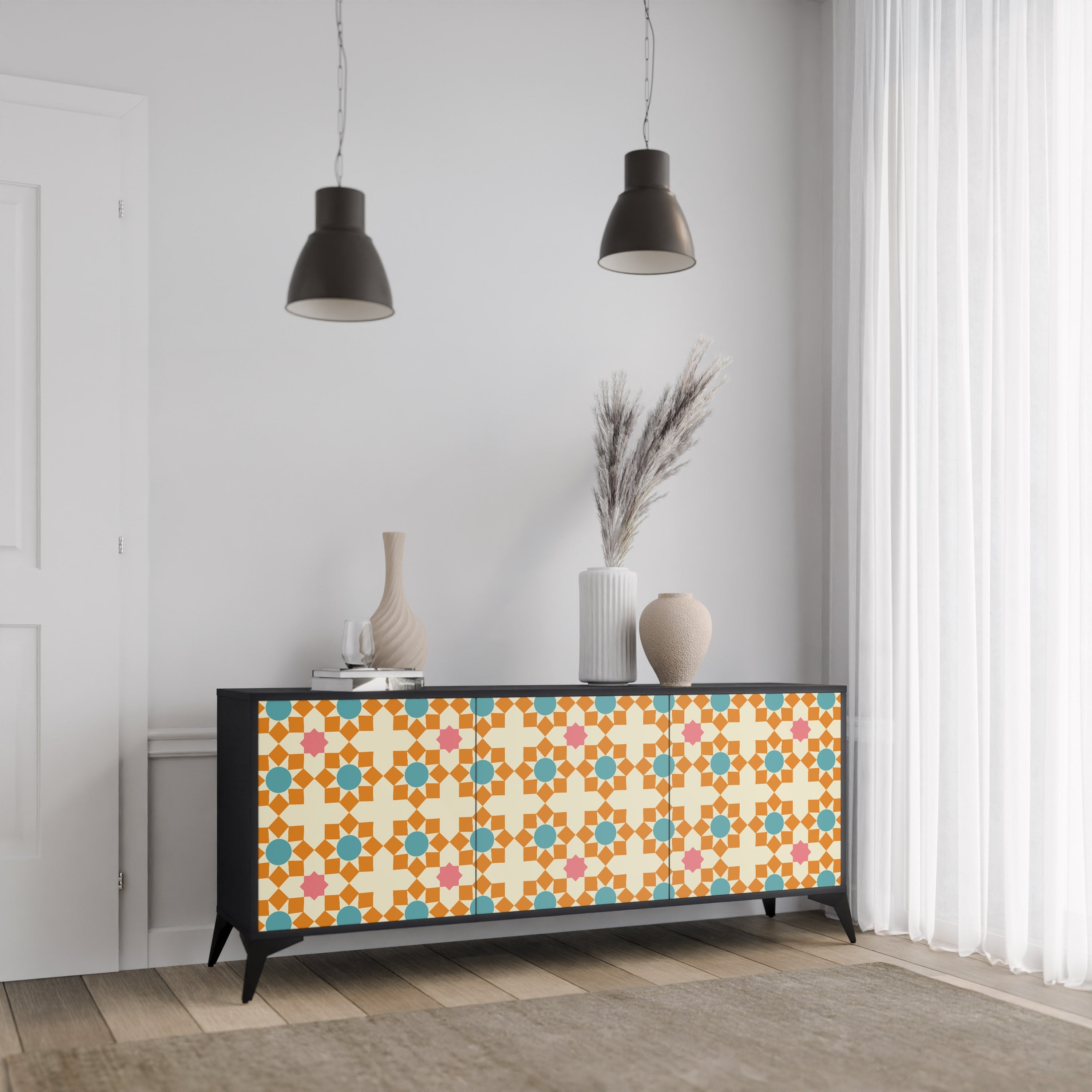 FLORAL DECOR 3-türiges Sideboard in Schwarz