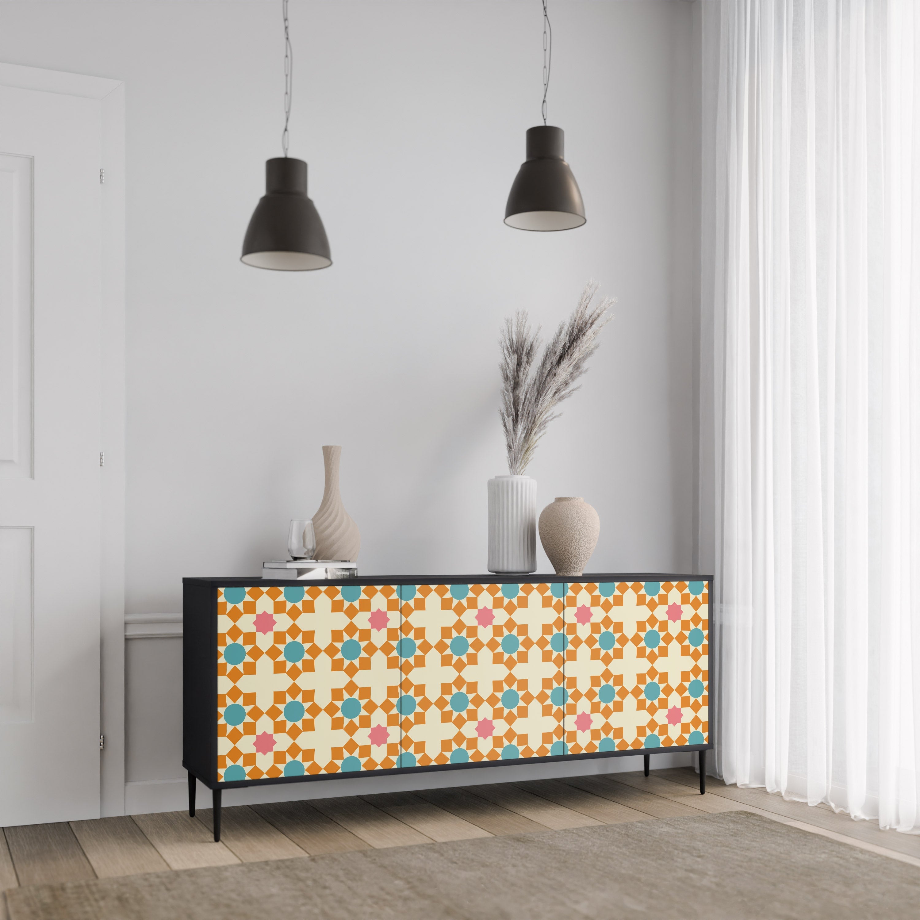 FLORAL DECOR 3-türiges Sideboard in Schwarz