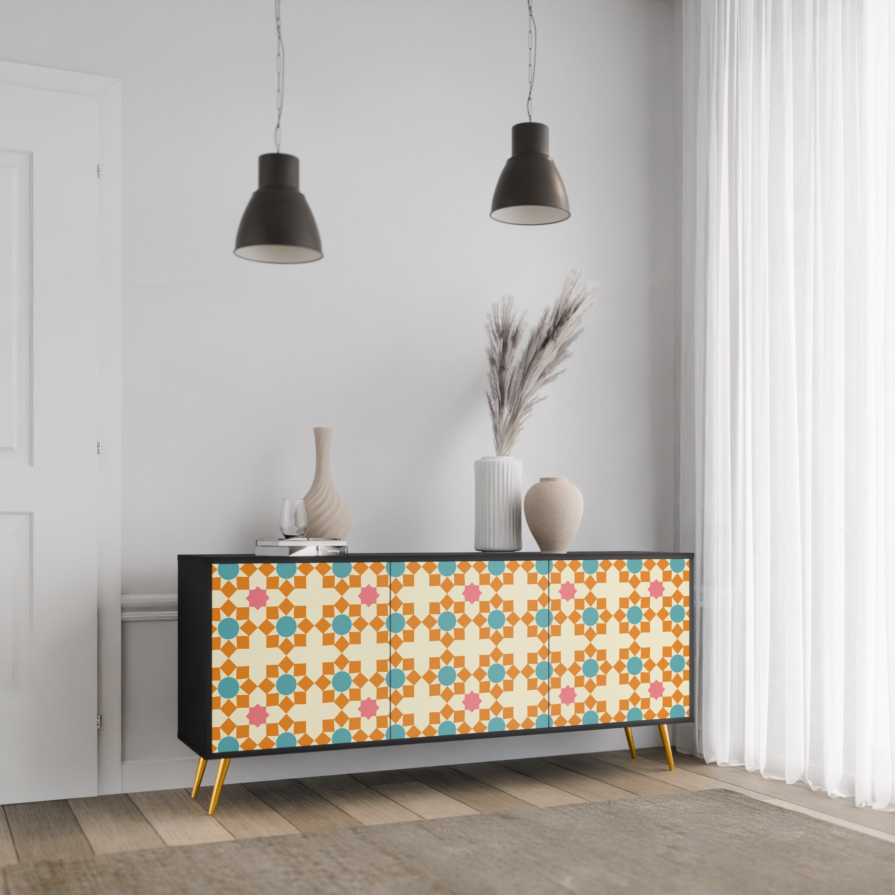 FLORAL DECOR 3-türiges Sideboard in Schwarz