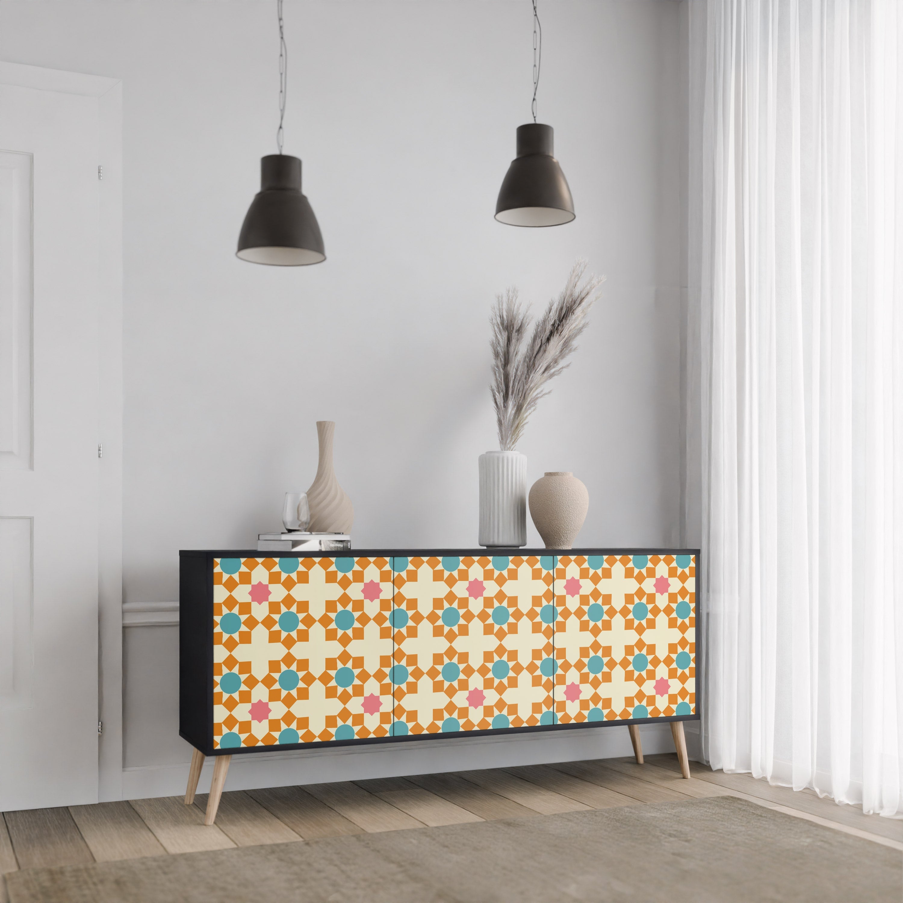 FLORAL DECOR 3-türiges Sideboard in Schwarz