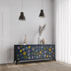 FLOWERS ON NAVY BLUE 3-Door Sideboard in Black Finish