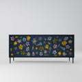 FLOWERS ON NAVY BLUE 3-Door Sideboard in Black Finish