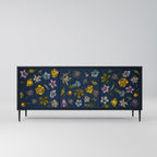 FLOWERS ON NAVY BLUE 3-Door Sideboard in Black Finish