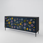 FLOWERS ON NAVY BLUE 3-Door Sideboard in Black Finish