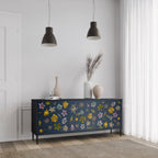 FLOWERS ON NAVY BLUE 3-Door Sideboard in Black Finish