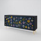 FLOWERS ON NAVY BLUE 3-Door Sideboard in Black Finish