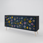 FLOWERS ON NAVY BLUE 3-Door Sideboard in Black Finish