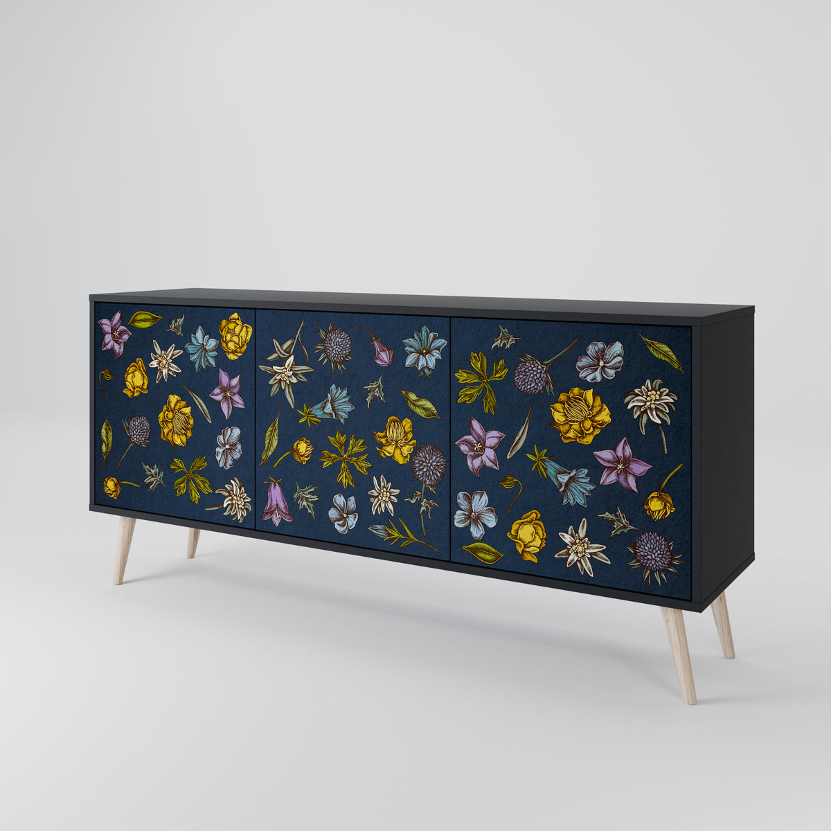 FLOWERS ON NAVY BLUE 3-türiges Sideboard
