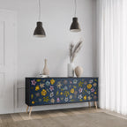 FLOWERS ON NAVY BLUE 3-Door Sideboard in Black Finish