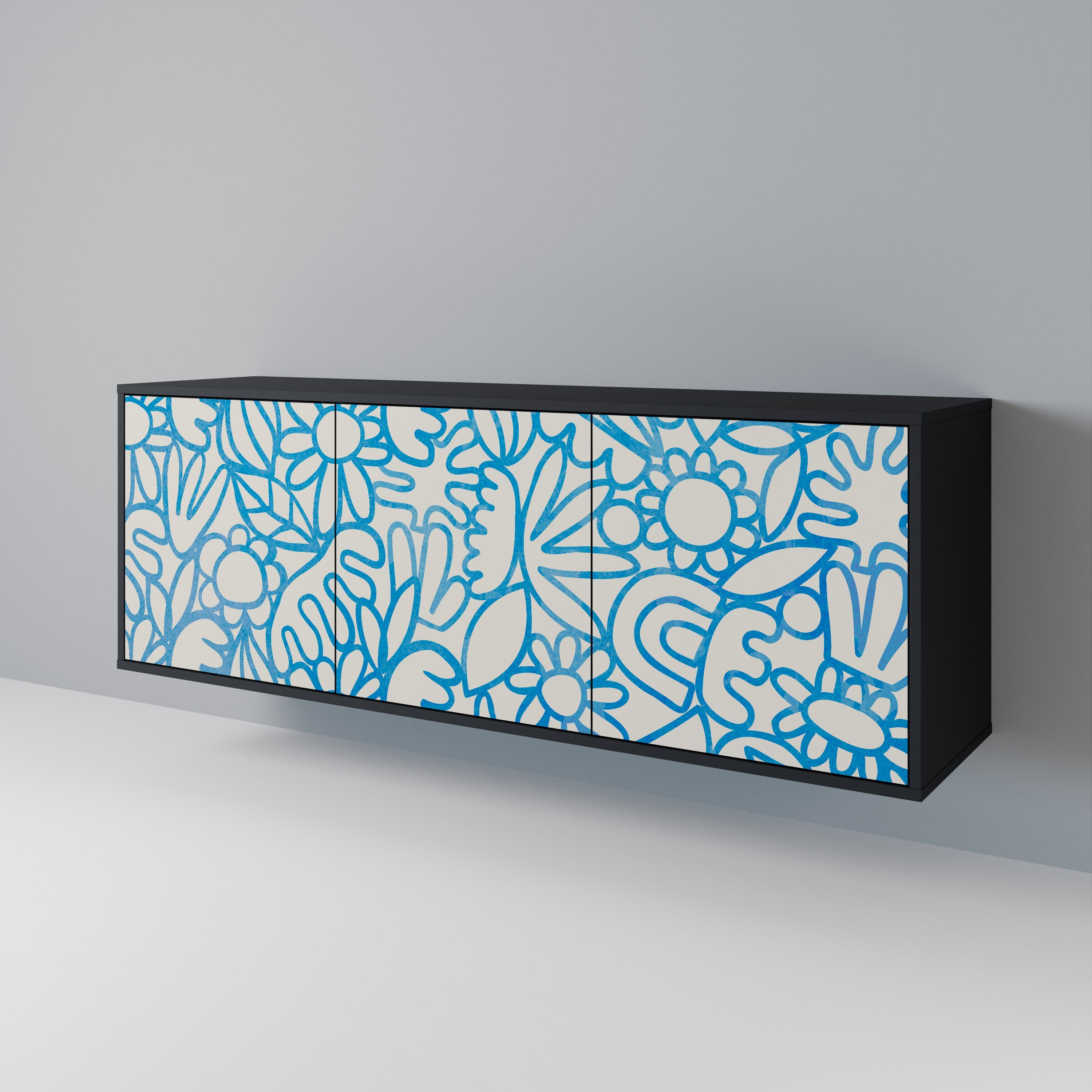 BLOOMY MORNING 3-türiges Sideboard in Schwarz