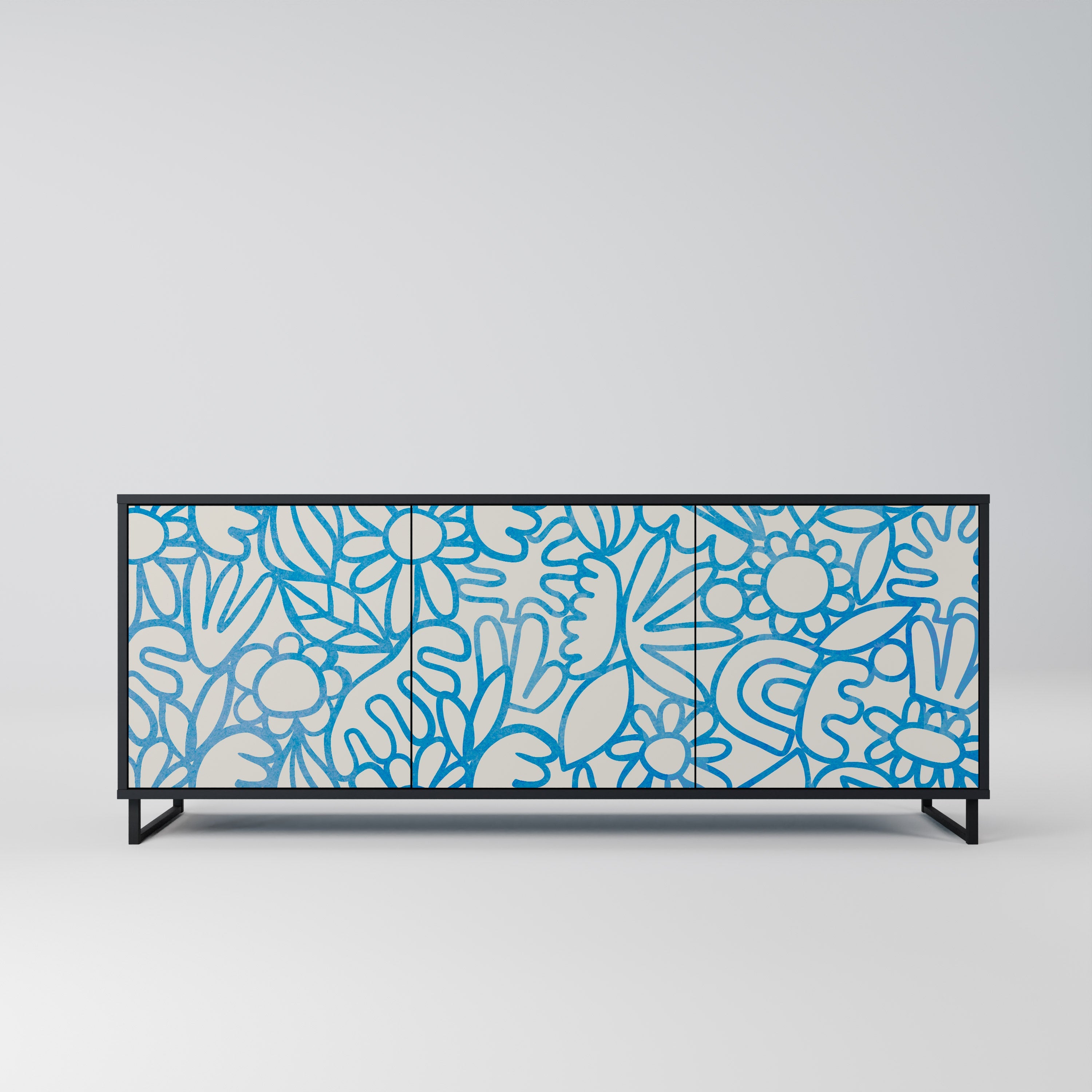 BLOOMY MORNING 3-türiges Sideboard in Schwarz
