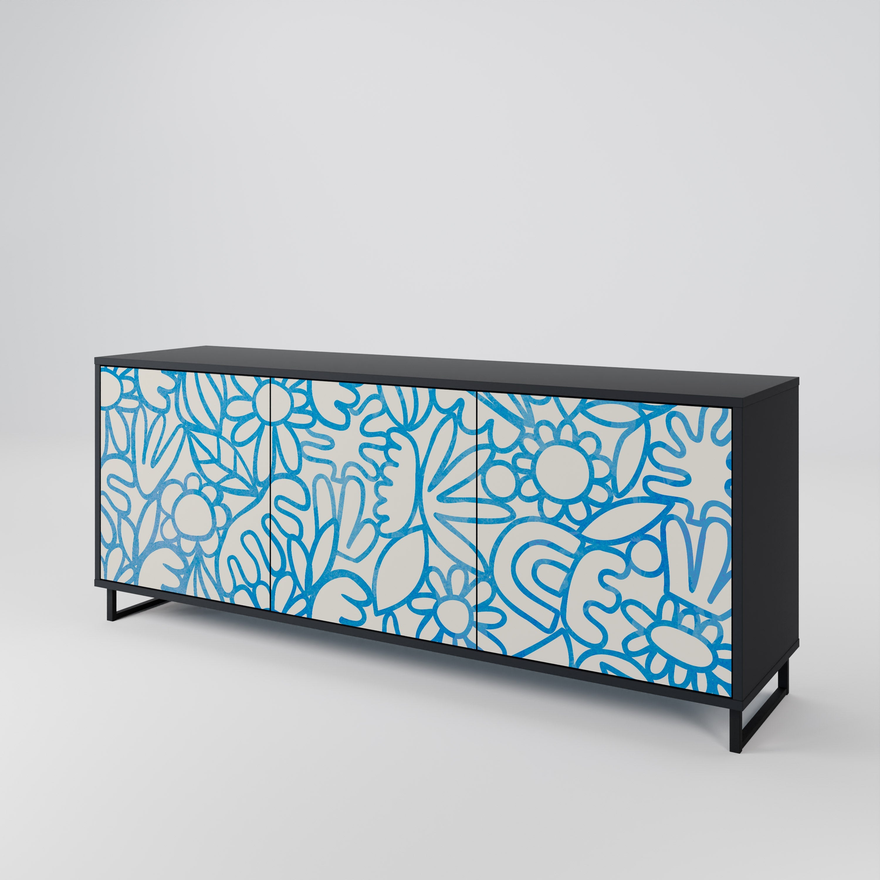 BLOOMY MORNING 3-türiges Sideboard in Schwarz