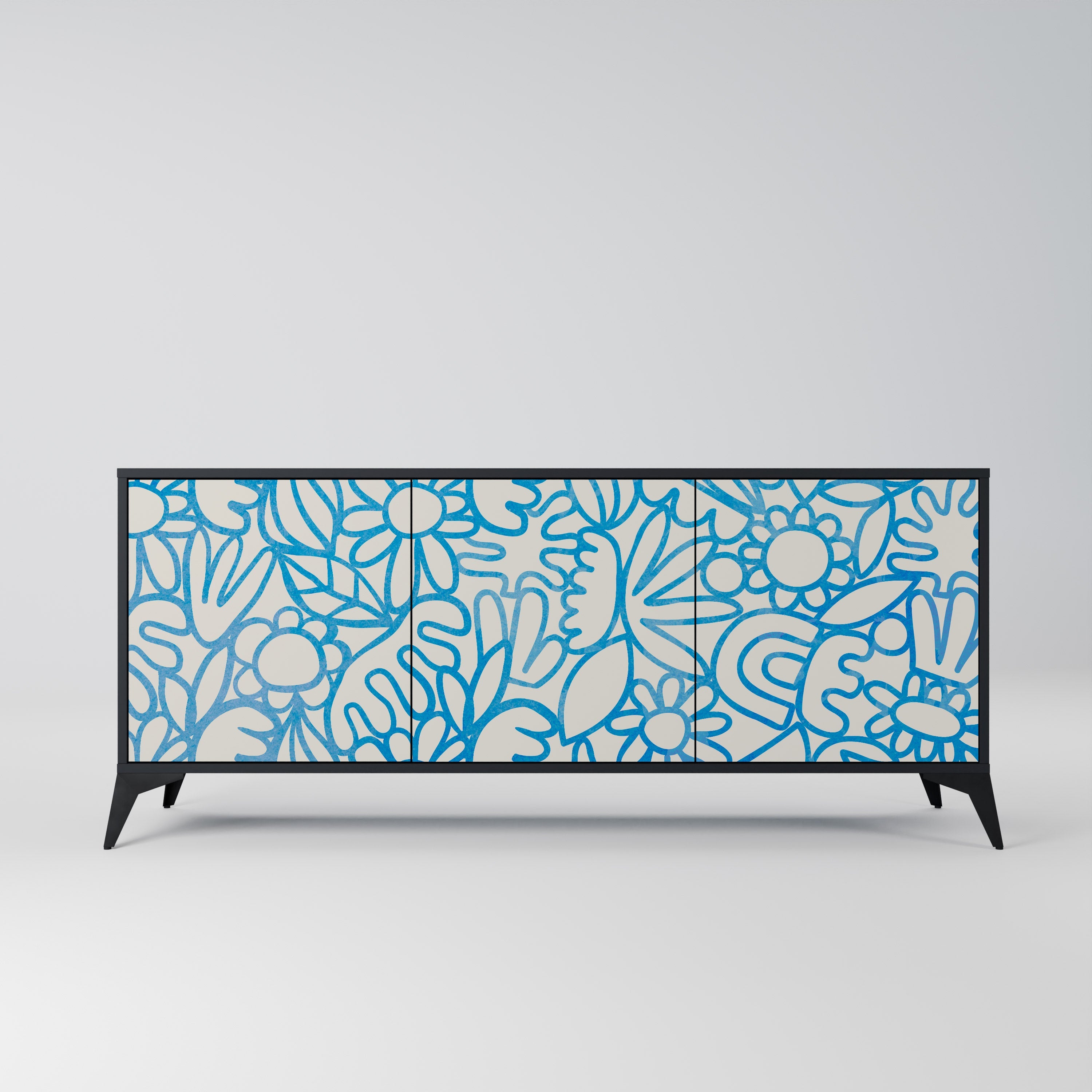 BLOOMY MORNING 3-türiges Sideboard in Schwarz
