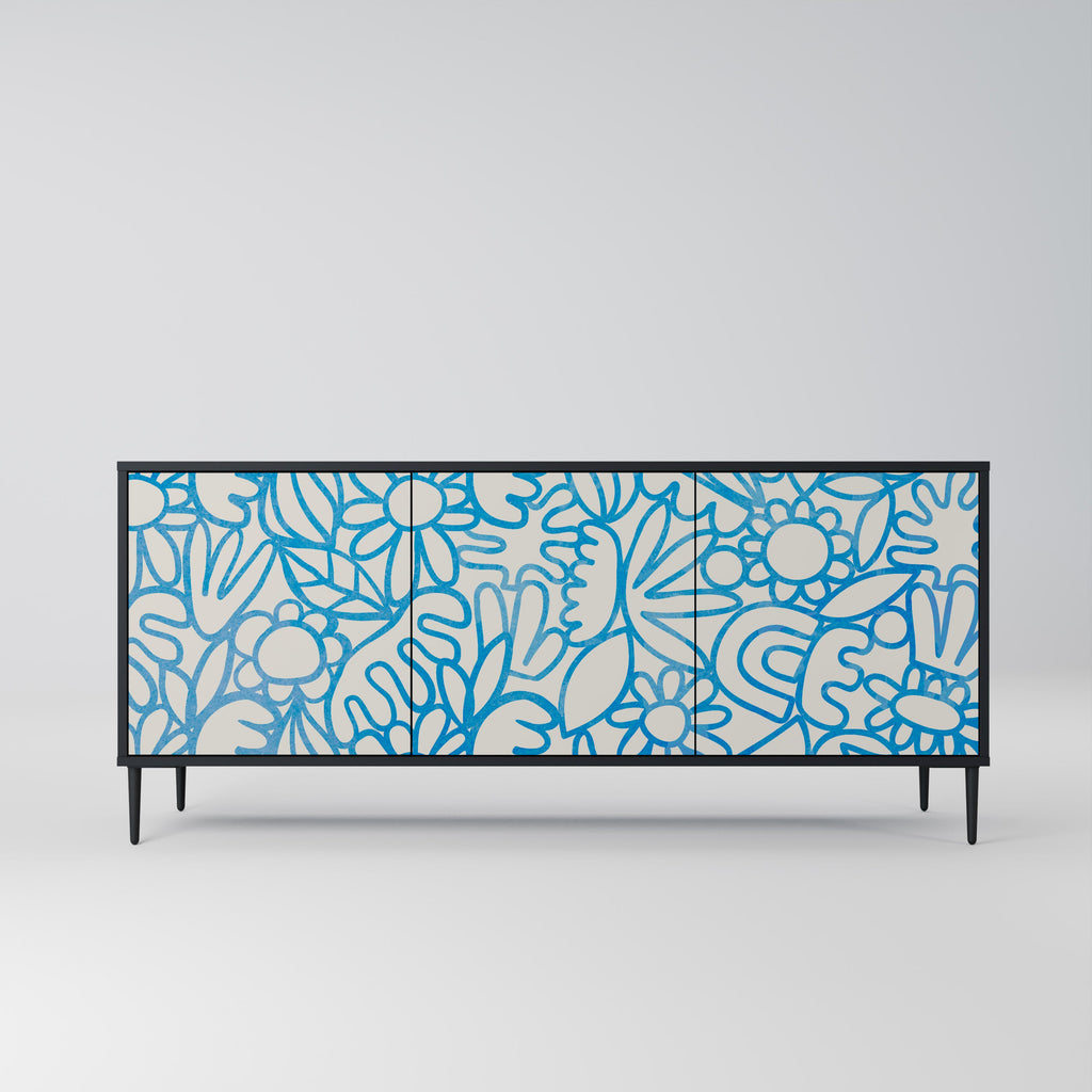 BLOOMY MORNING 3-türiges Sideboard in Schwarz
