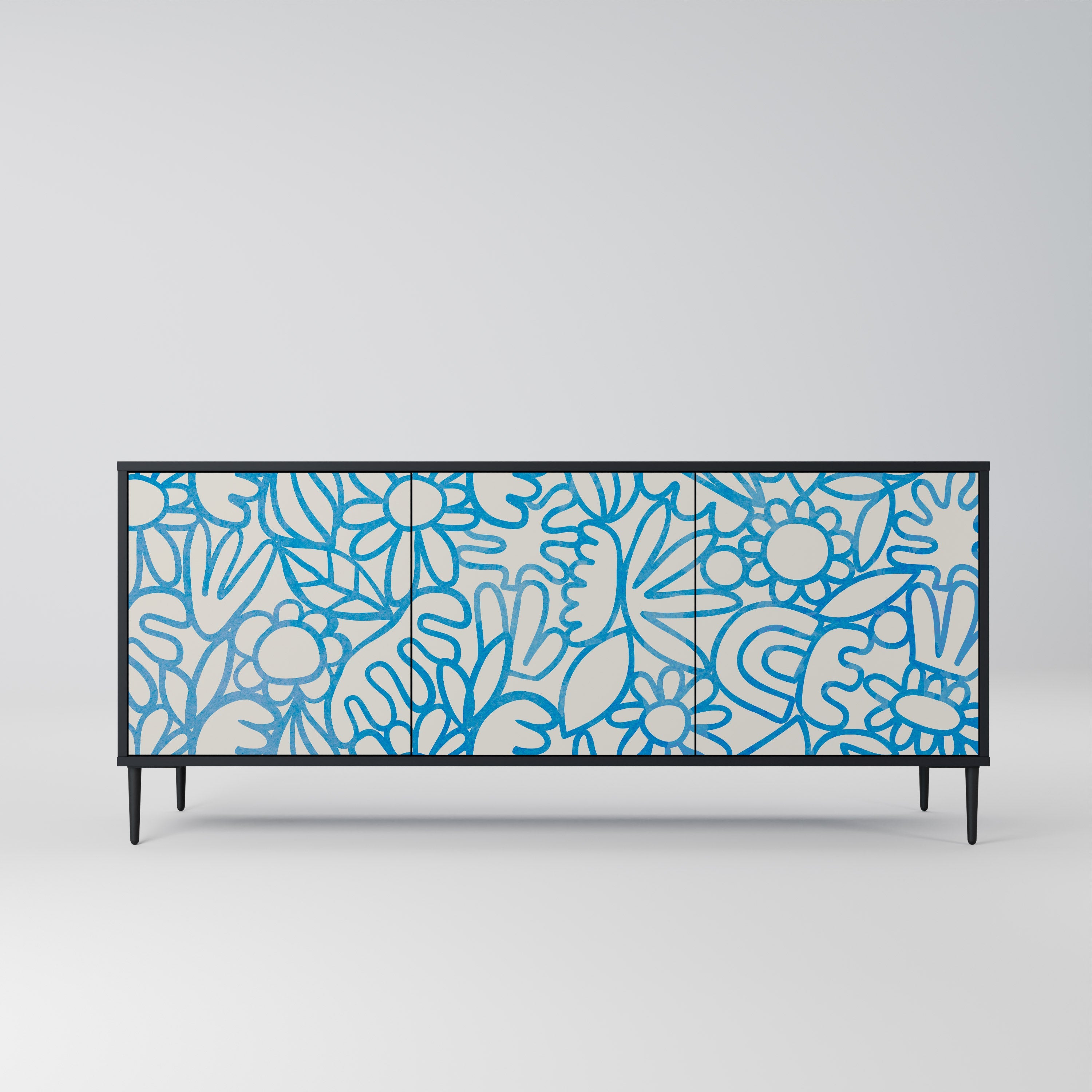 BLOOMY MORNING 3-türiges Sideboard in Schwarz