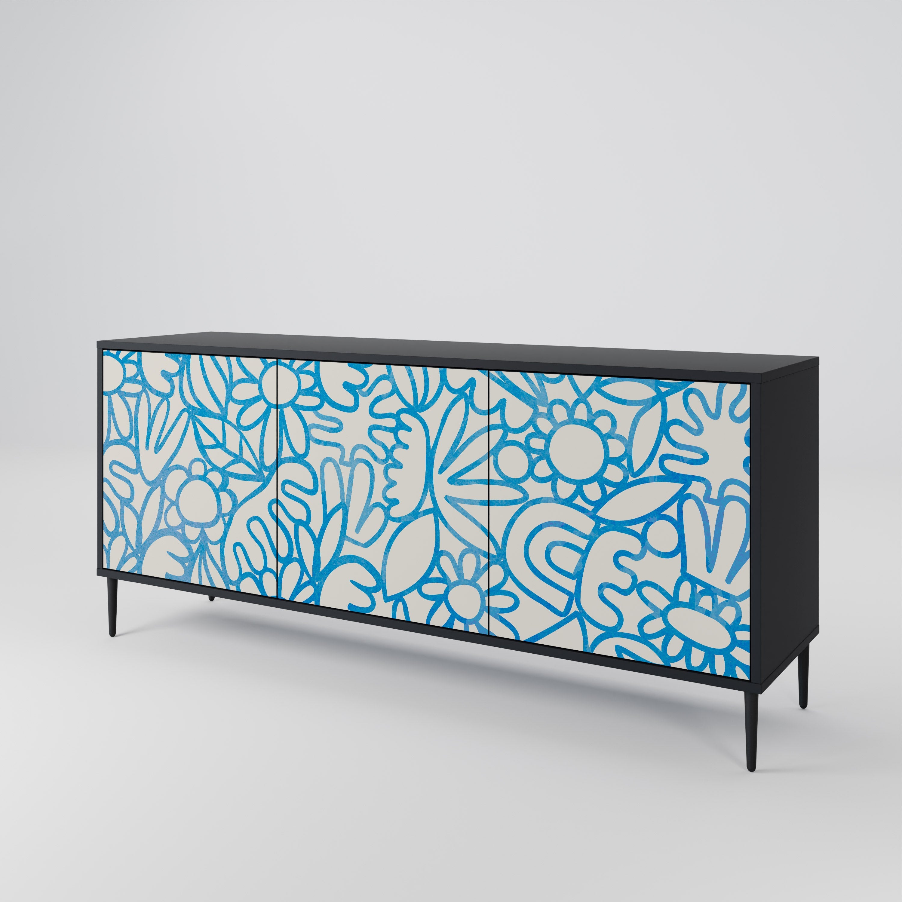 BLOOMY MORNING 3-türiges Sideboard in Schwarz